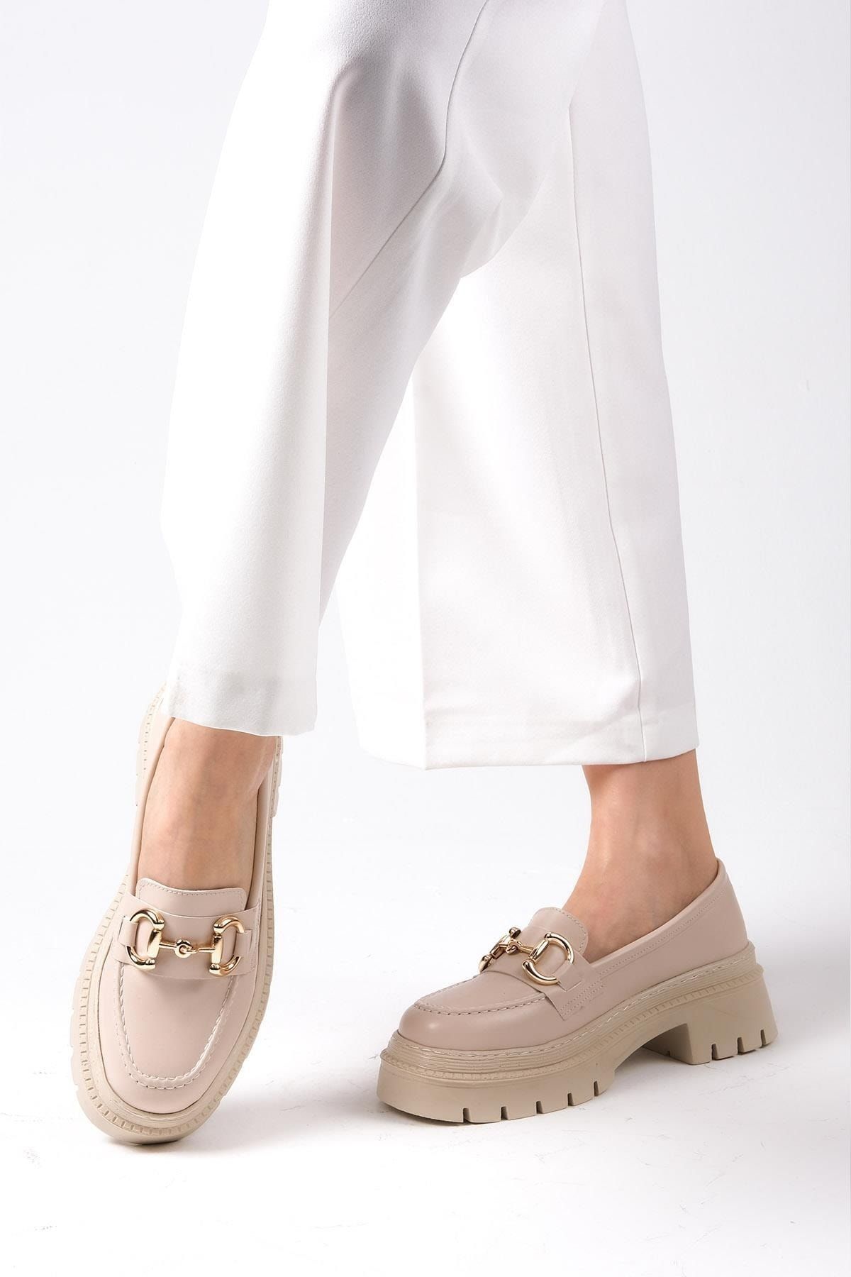 Mio Gusto-Beigefarbene Damen-Oxford-Schuhe mit dicken Sohlen 5