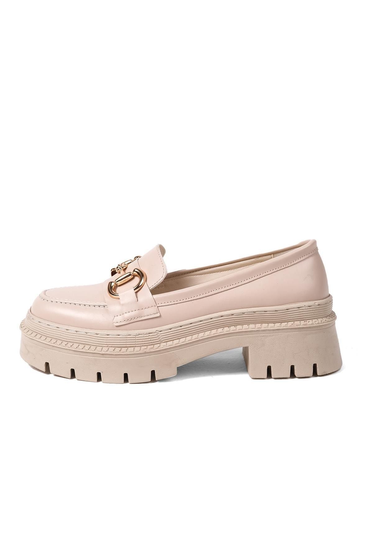 Mio Gusto-Beigefarbene Damen-Oxford-Schuhe mit dicken Sohlen 6