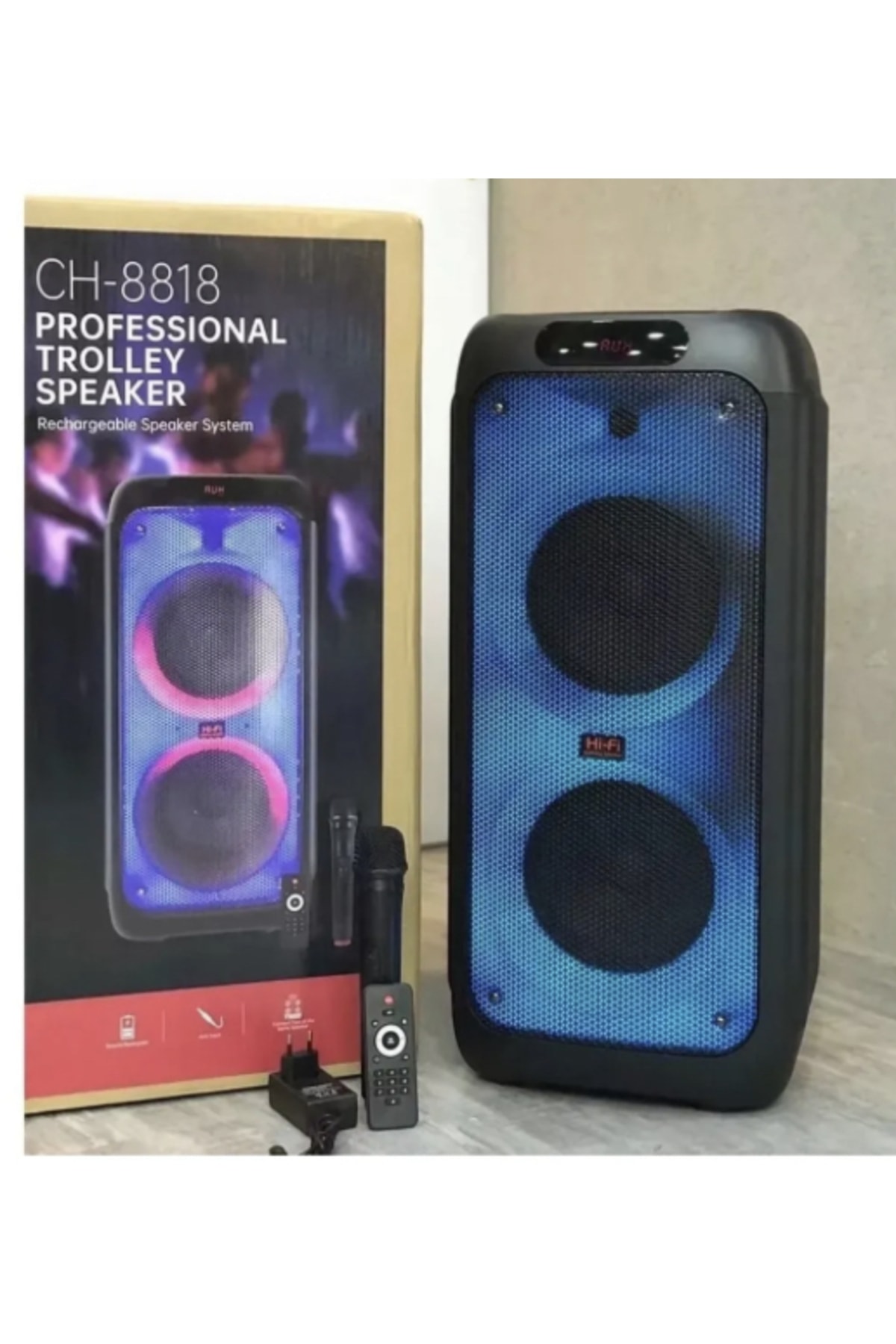 Süper Bass Büyük Boy Bluetooth Hoparlör Led Işıklı Çift Hoparlör Kablosuz Mikrofonlu Karaoke Speaker 5