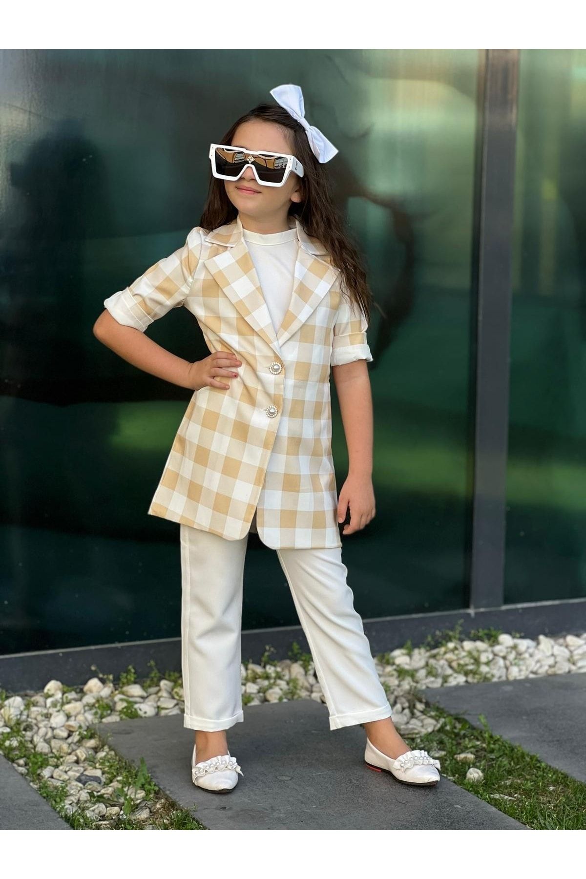 For Style Checked Long Jacket Trendyol