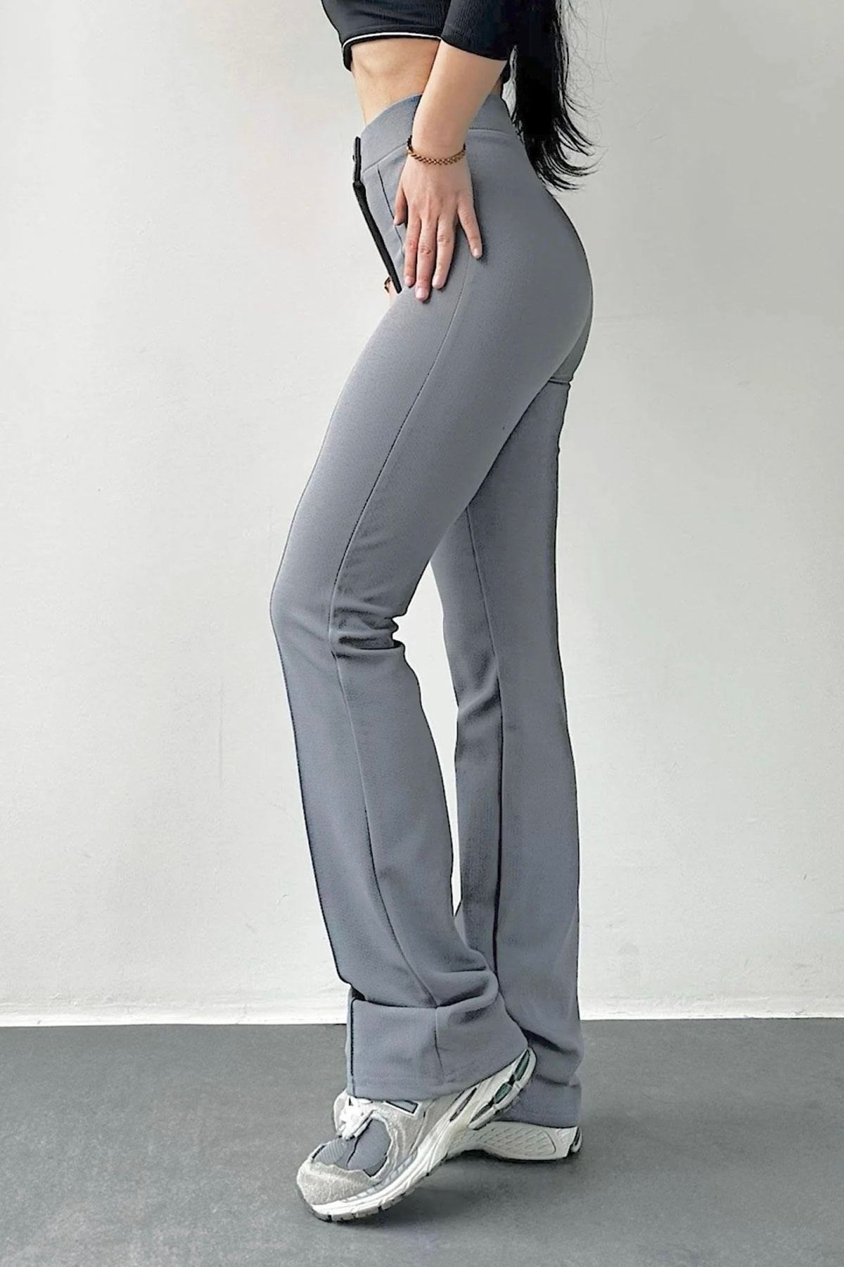 BYz t Pants Gray High Waist Trendyol