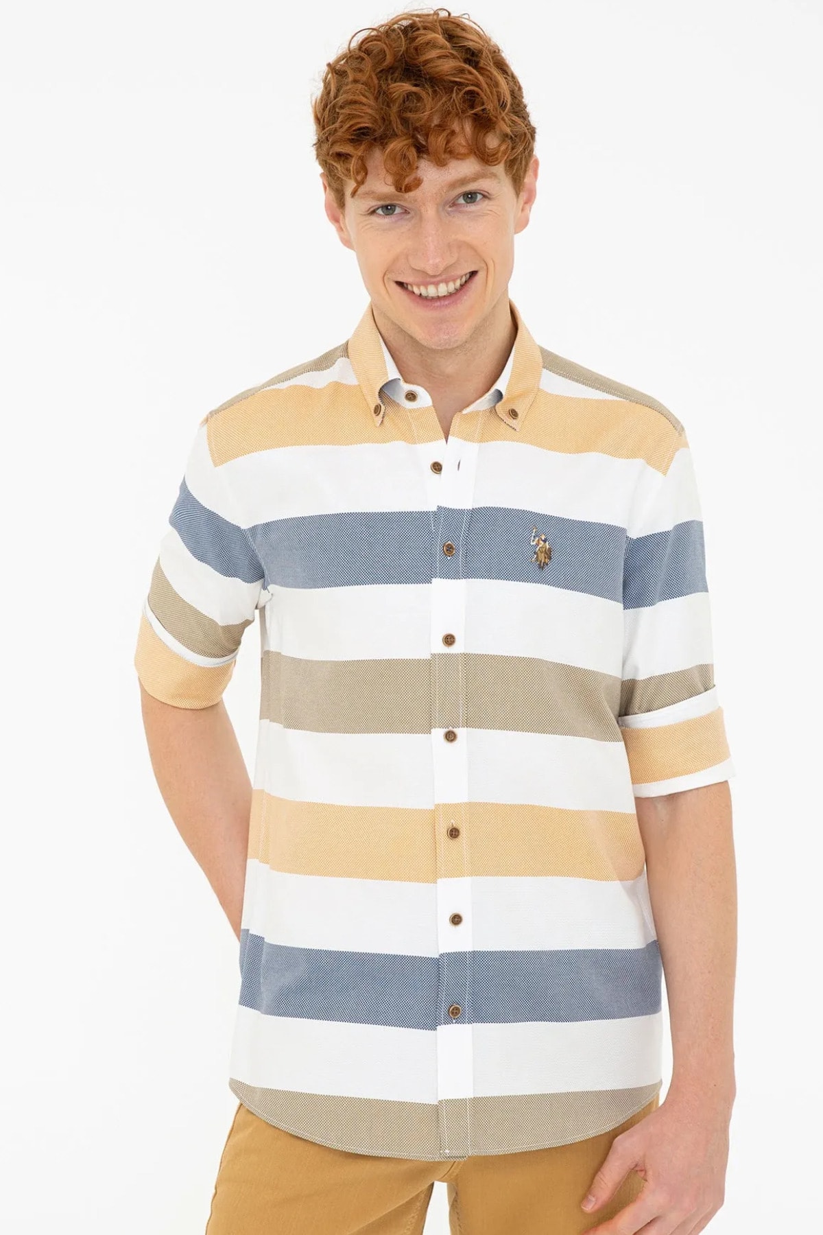 یو اس پولو پیراهن مردانه کرم