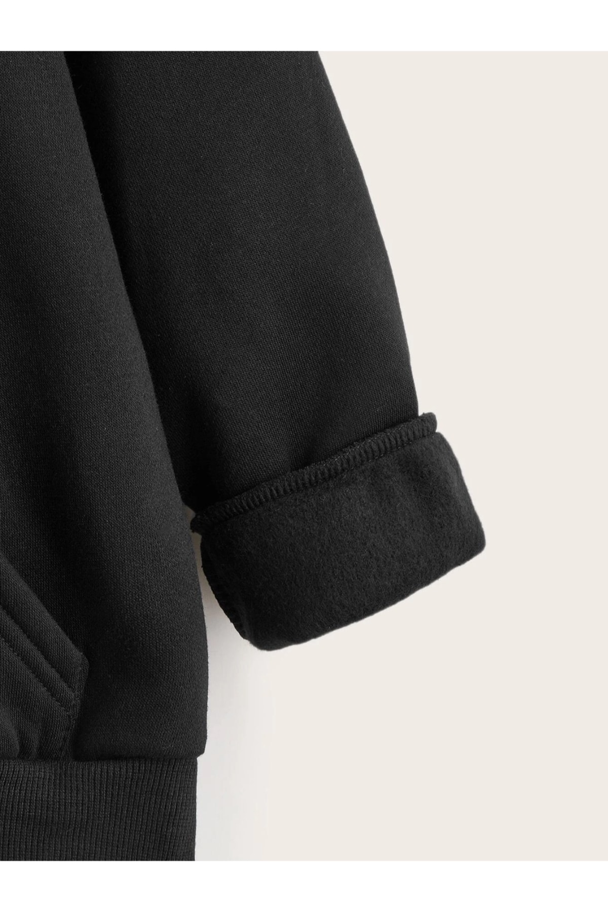 Machetta Büyük Beden 3 Iplik Düz Siyah Baskısız Oversize Kapüşonlu Sweatshirt görsel 3