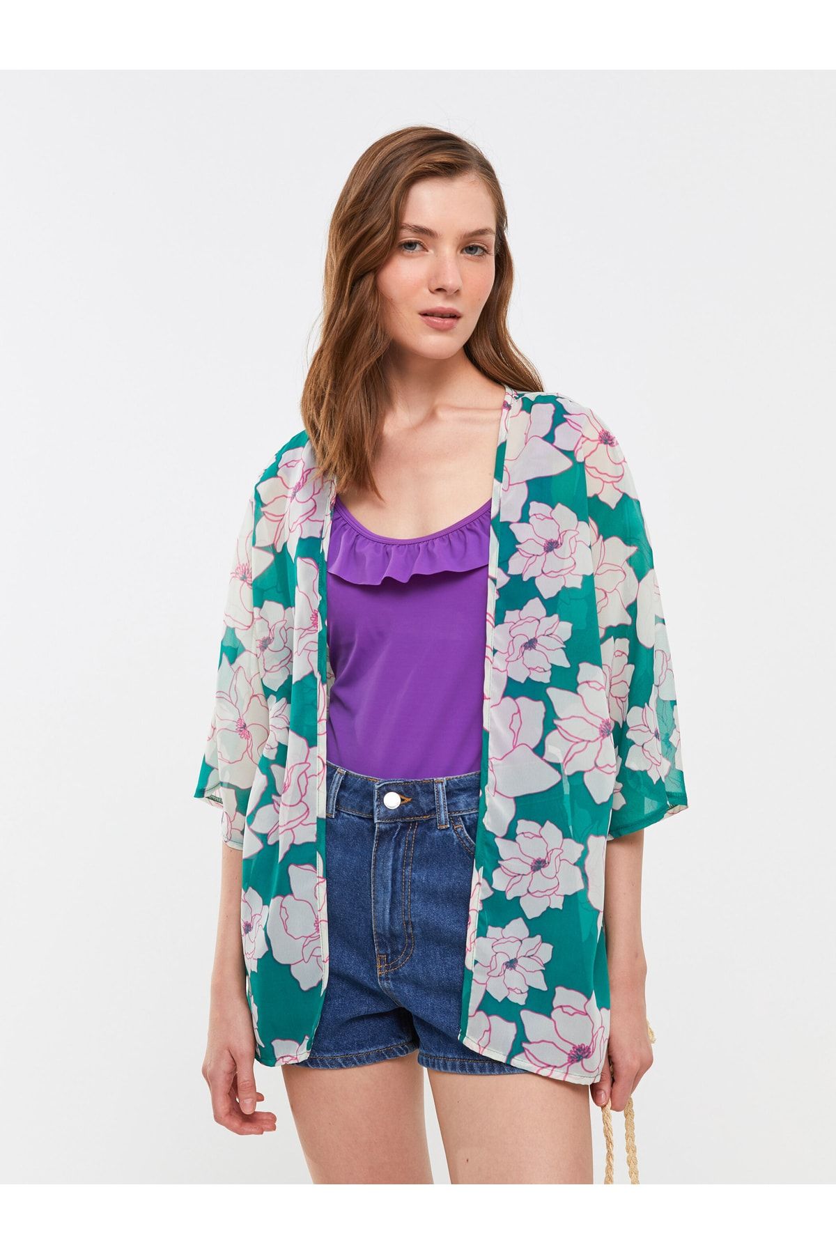 Şal Yaka Desenli Kadın Kimono