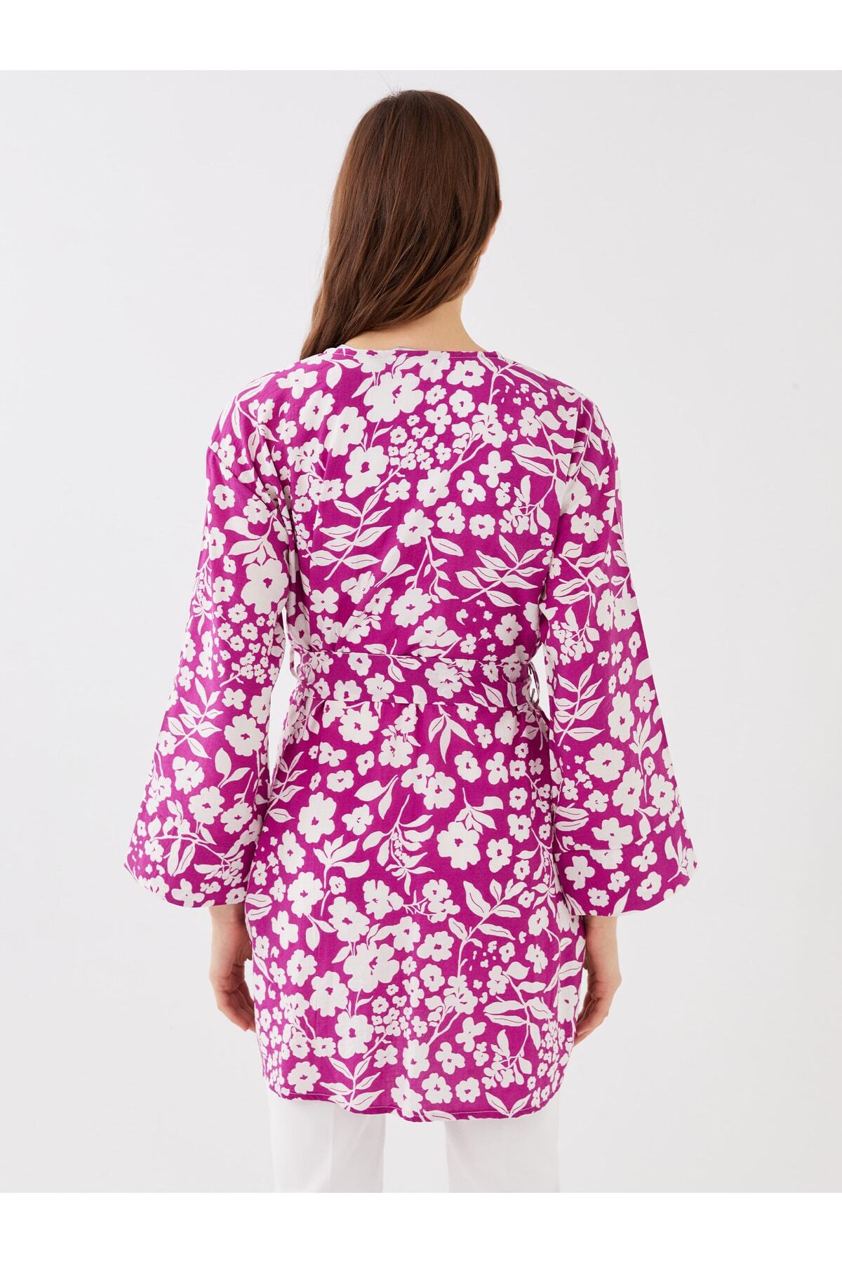 Şal Yaka Çiçekli Uzun Kollu Oversize Kadın Kimono