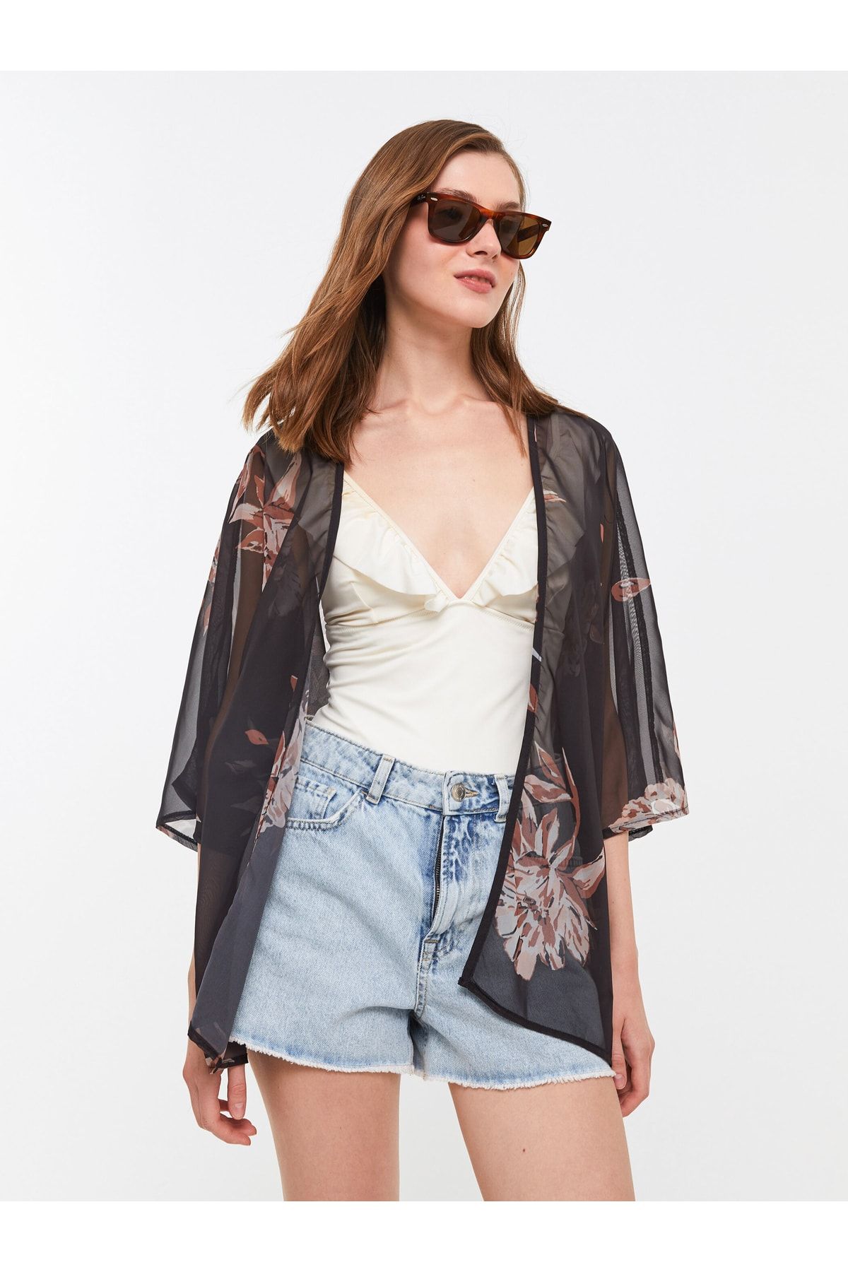 LC Waikiki Kimono Damskie Ze Wzorzystym Kołnierzem Szalowym Kobieta - 44