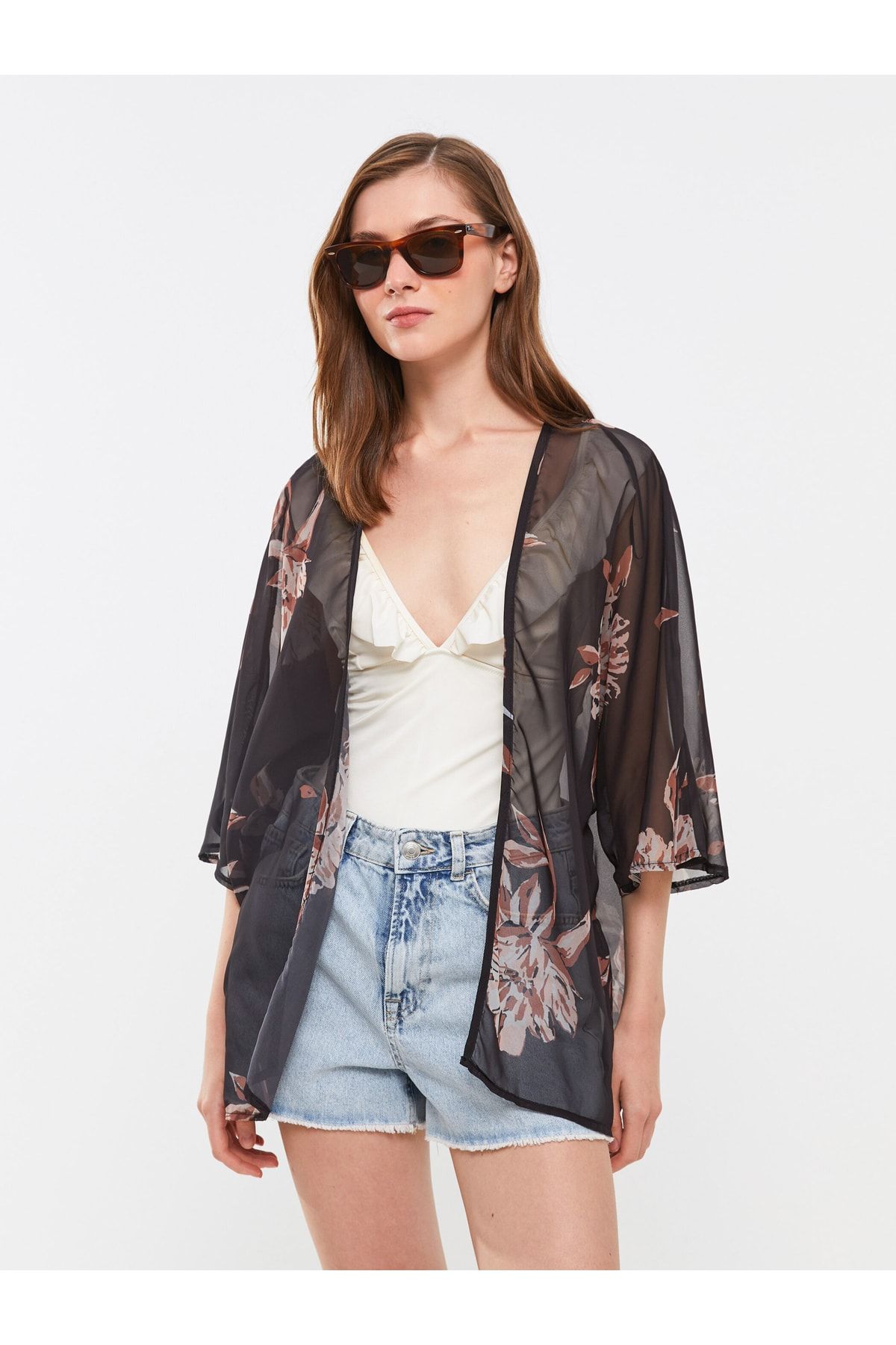 Şal Yaka Desenli Kadın Kimono