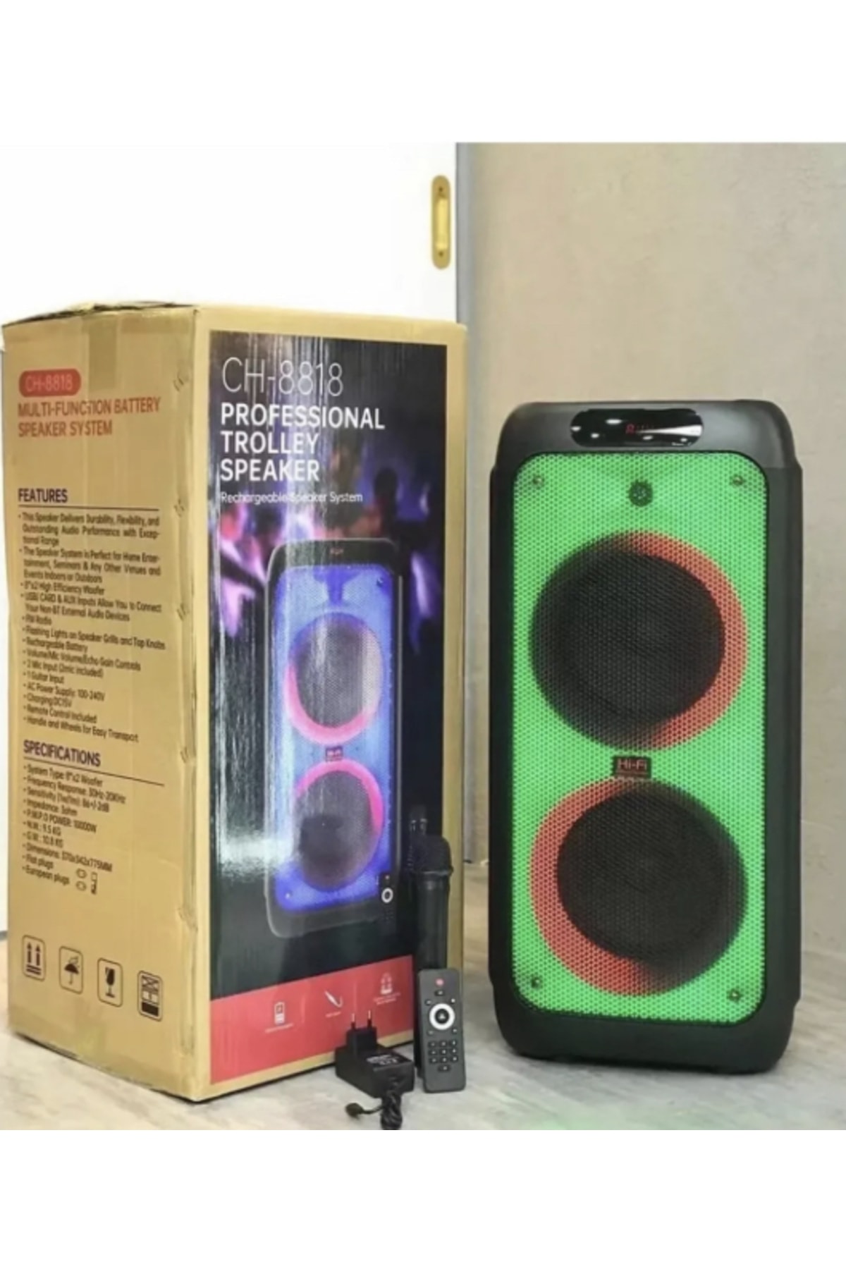 Süper Bass Büyük Boy Bluetooth Hoparlör Led Işıklı Çift Hoparlör Kablosuz Mikrofonlu Karaoke Speaker 6