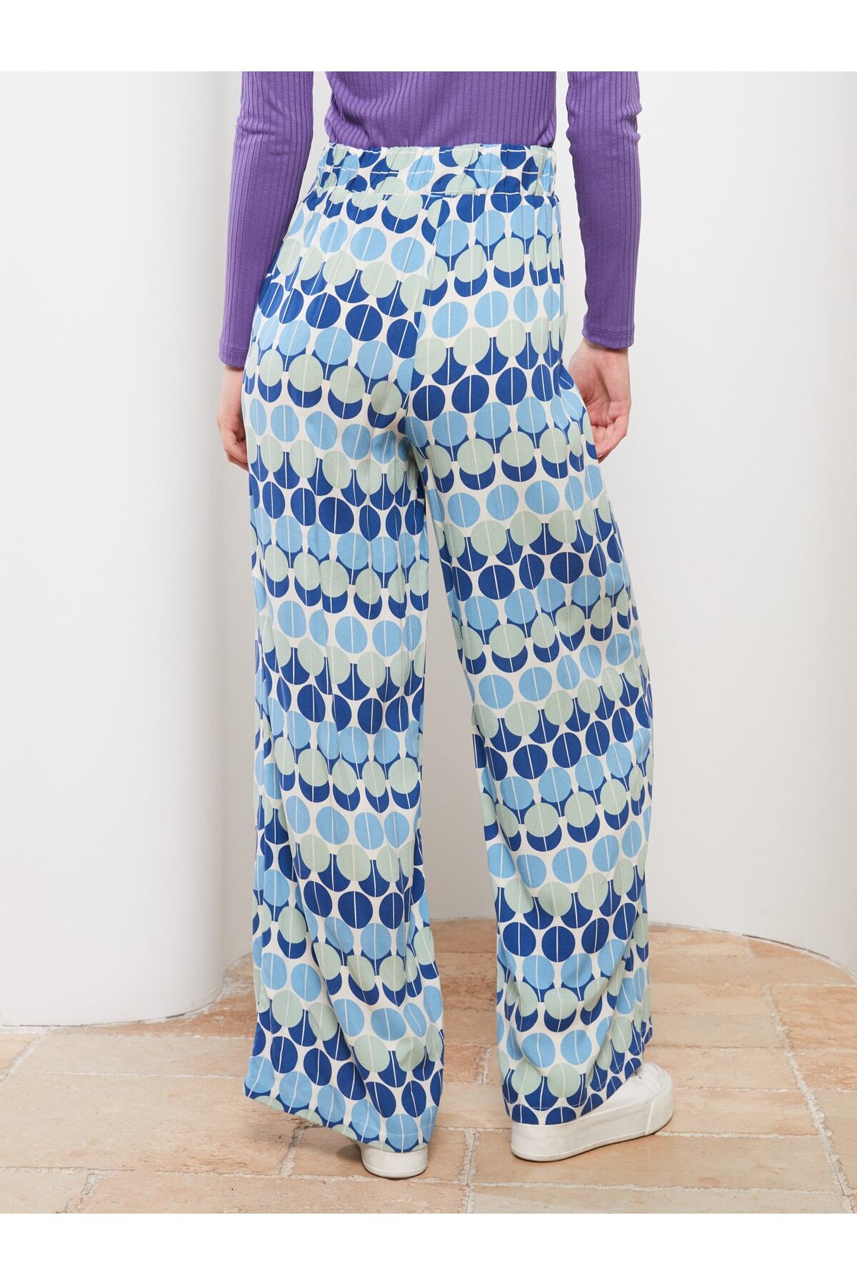 LC Waikiki-Standard Fit Patterned Viscose Women's Trousers with Elastic Waist 5