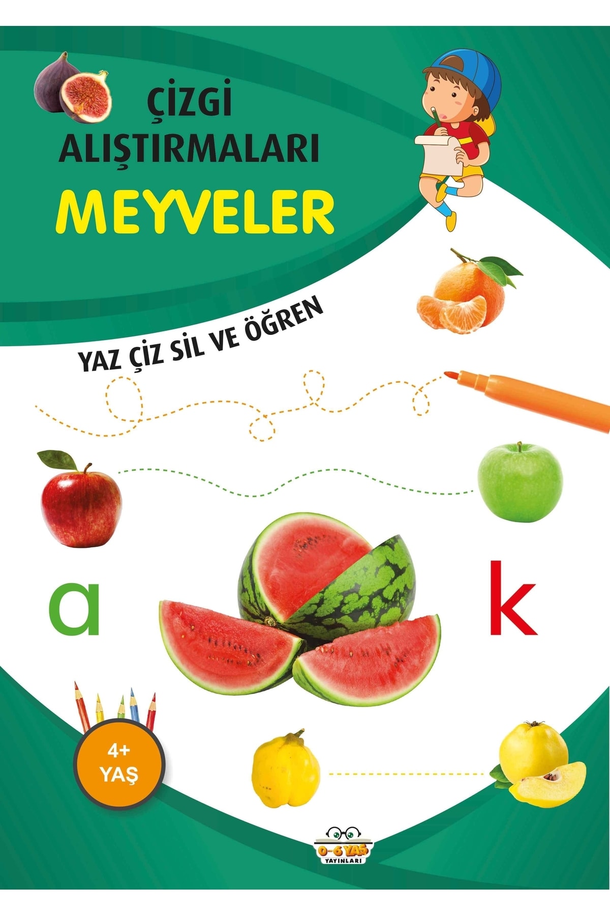 0-6 Yaş Yayınları Yaz-çiz-sil Serisi Çizgi Alıştırmaları Hayvanlar, Meyveler, Sebzeler Seti fotoğrafı 3 (önizleme)