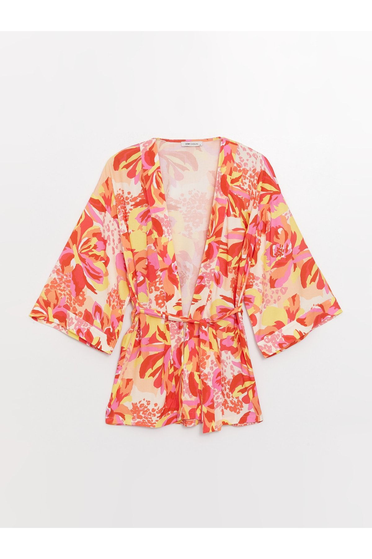 Şal Yaka Desenli Uzun Kollu Oversize Kadın Kimono