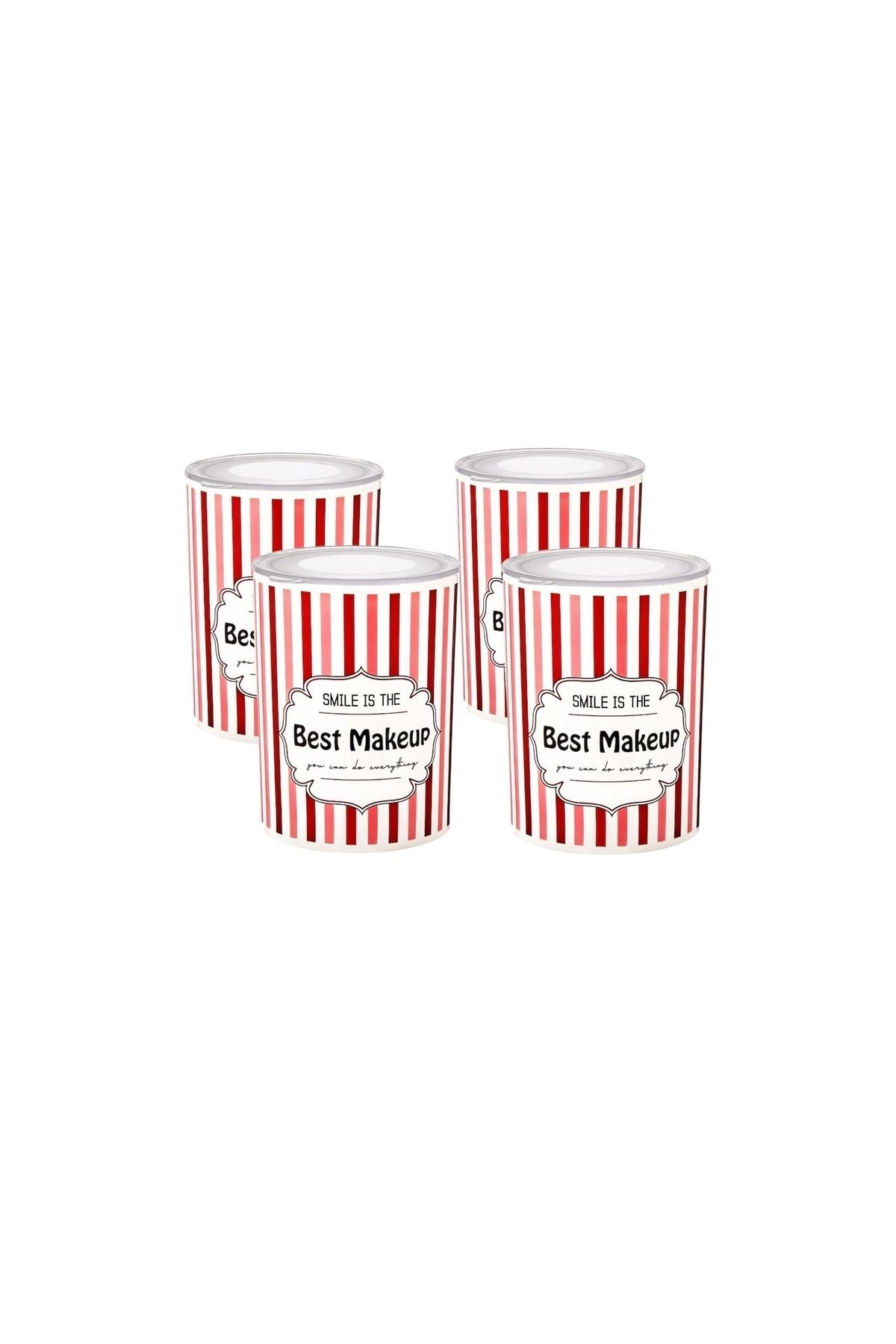 Cosiness-Striped Patterned 4-Piece Jar Set with Transparent Lid - 0.8 Lt 1