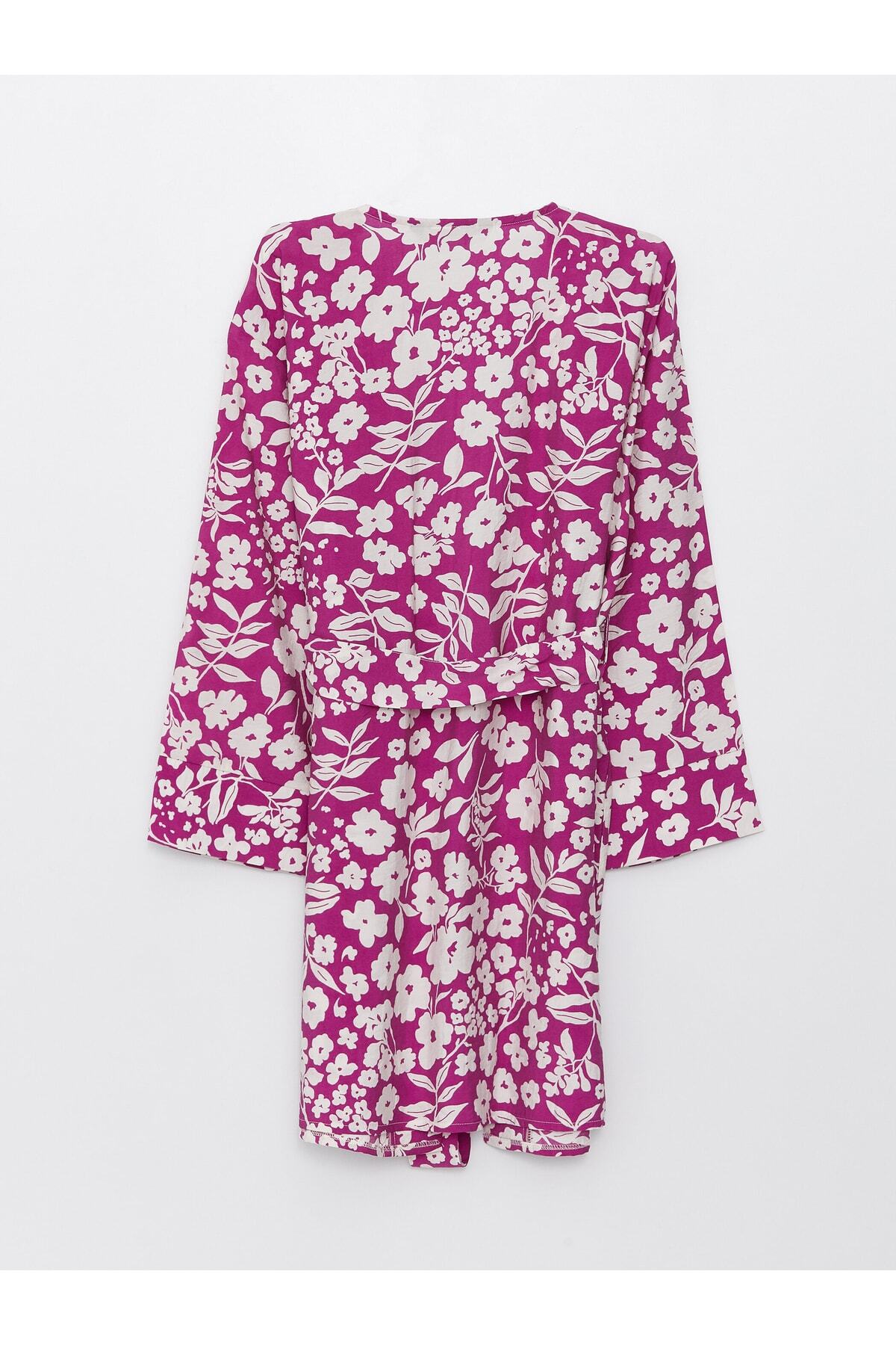 Şal Yaka Çiçekli Uzun Kollu Oversize Kadın Kimono