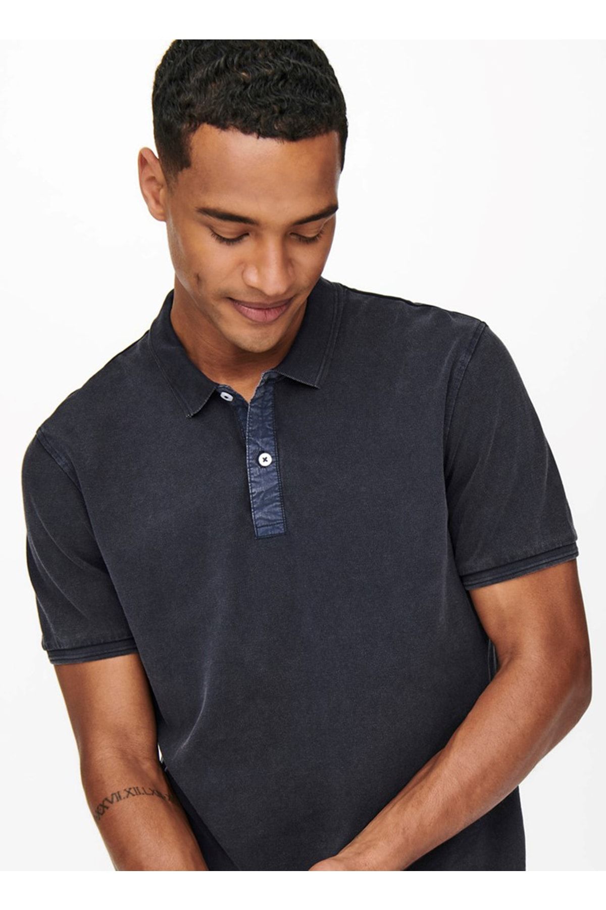 تی شرت پولو مردانه ساده آبی 22021769_onstravis Slim Washed Ss P Only & Sons