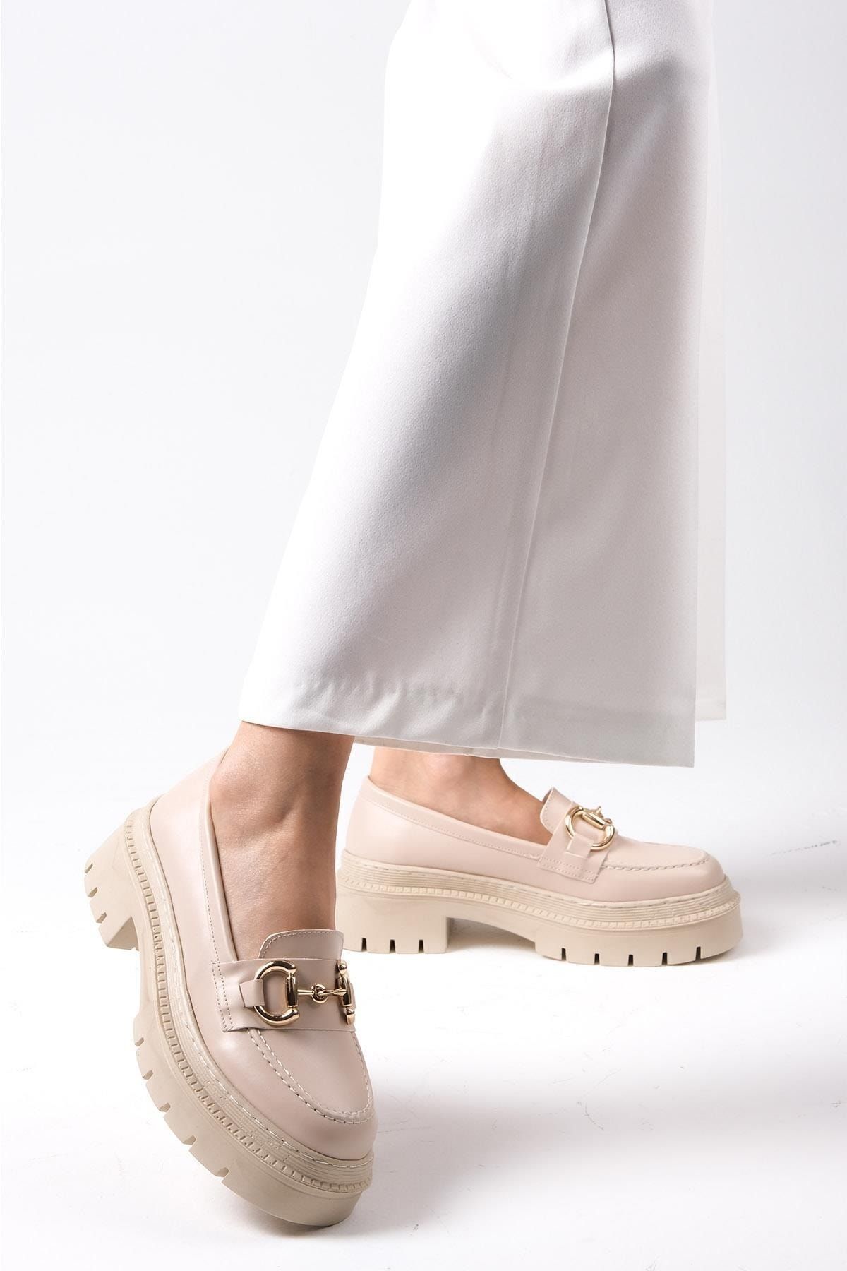 Mio Gusto-Beigefarbene Damen-Oxford-Schuhe mit dicken Sohlen 3