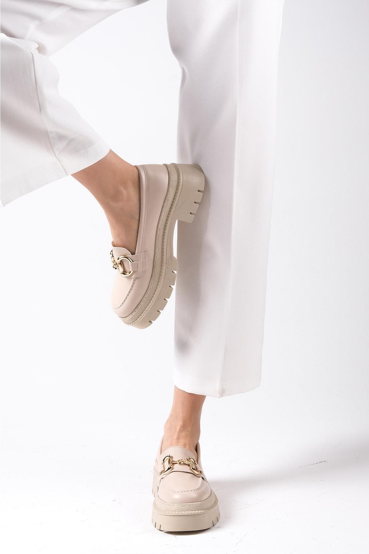 Mio Gusto-Beigefarbene Damen-Oxford-Schuhe mit dicken Sohlen 4