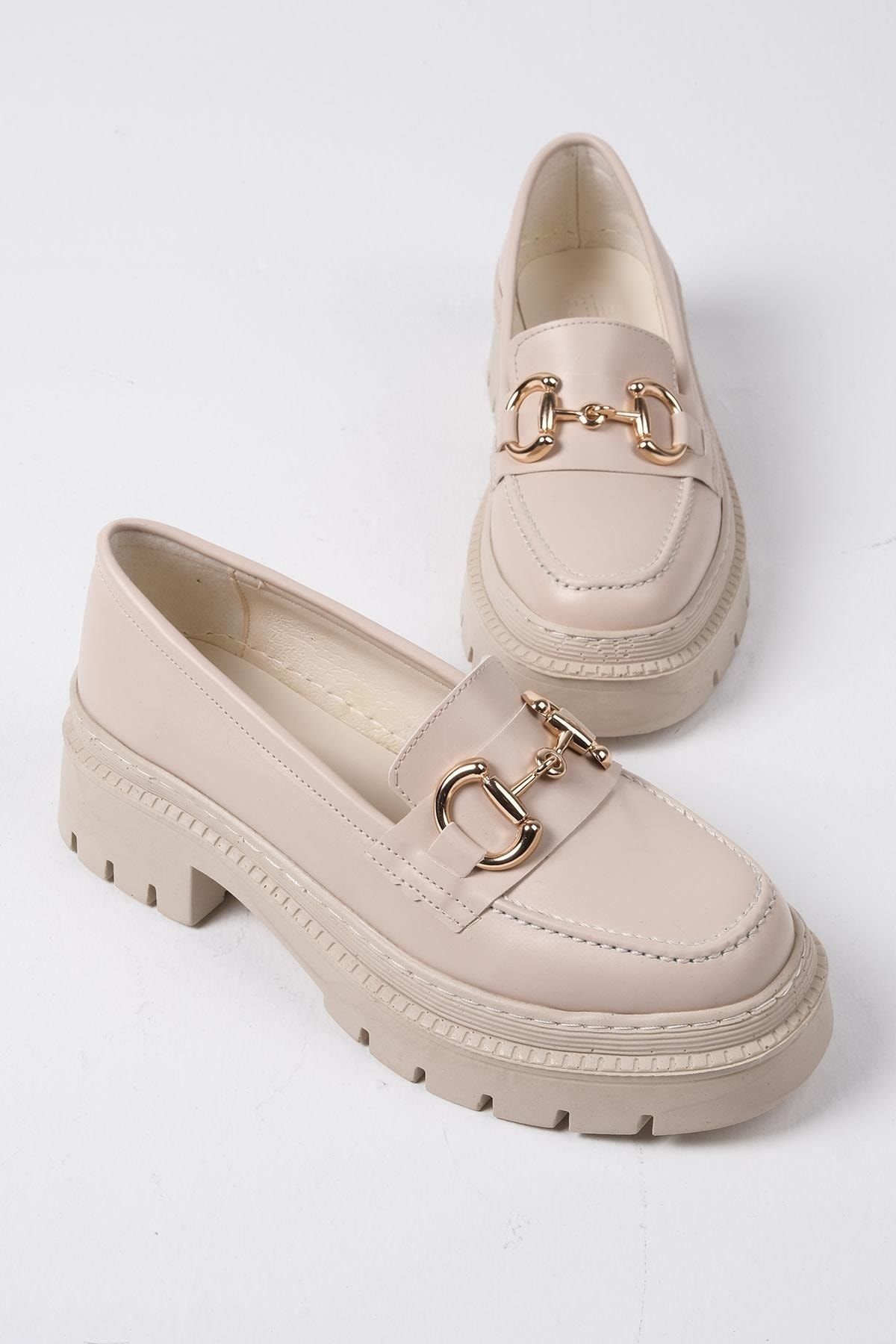Mio Gusto-Beigefarbene Damen-Oxford-Schuhe mit dicken Sohlen 7