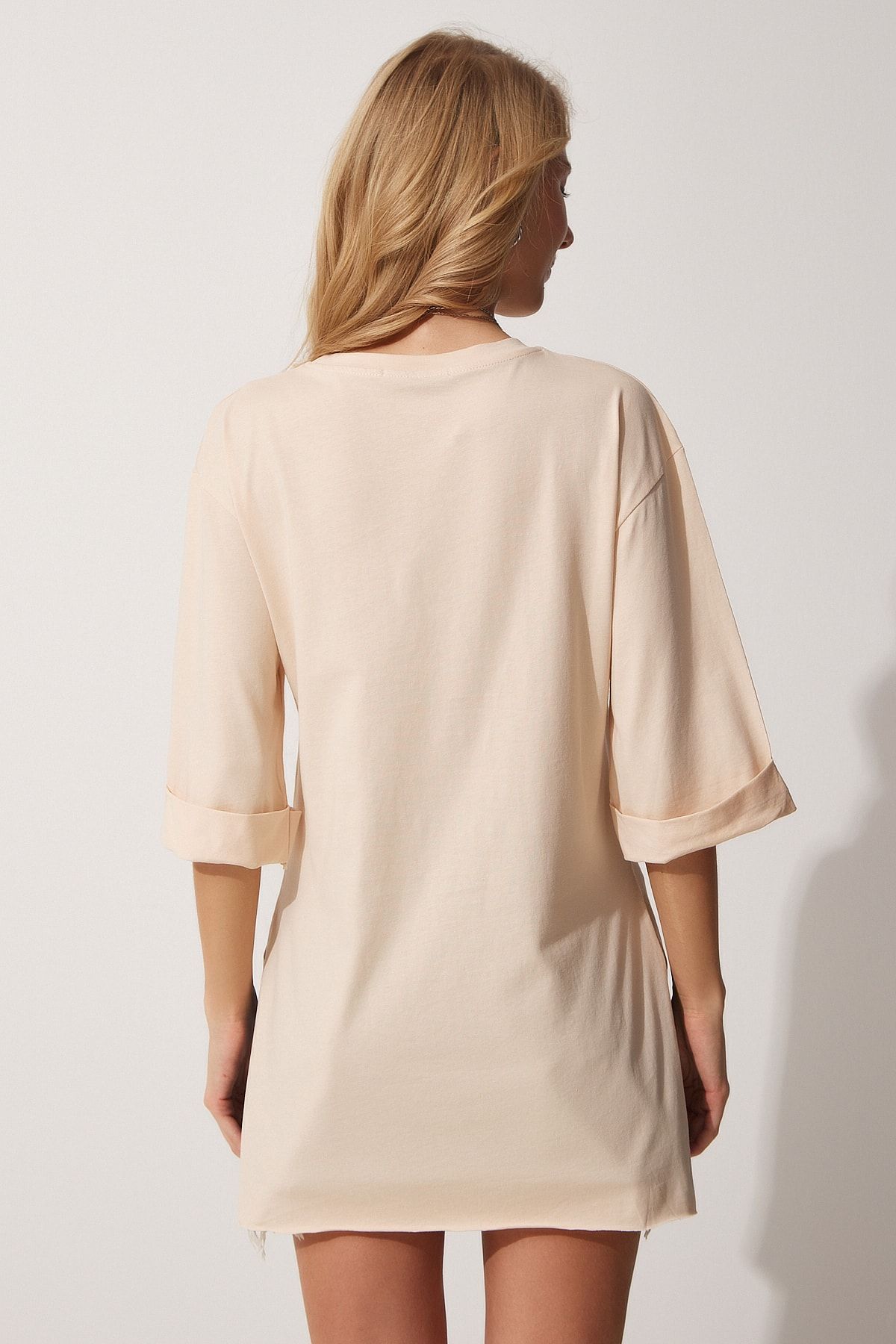 Happiness İstanbul T-Shirt Beige Oversized QV7373
