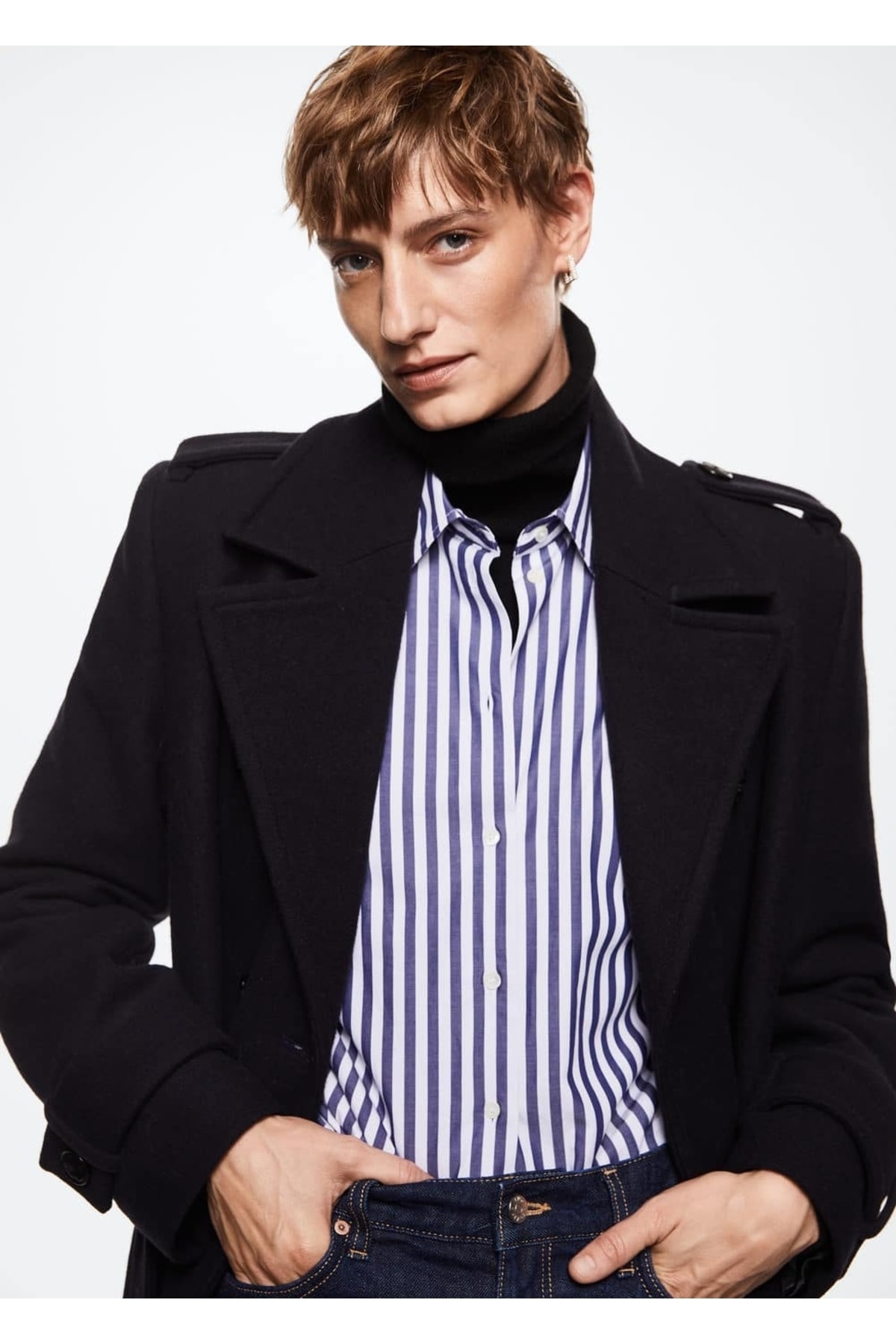 MANGO  Oversize Saf Yün Trençkot - Görsel 8