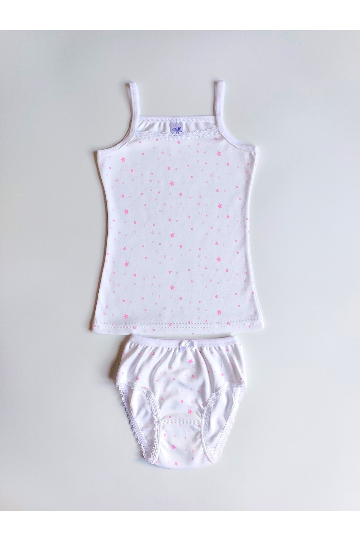 ÇebiKids Kız Çocuk Pamuklu İp Askılı Atlet-Slip Külot Takım fotoğrafı 2 (önizleme)