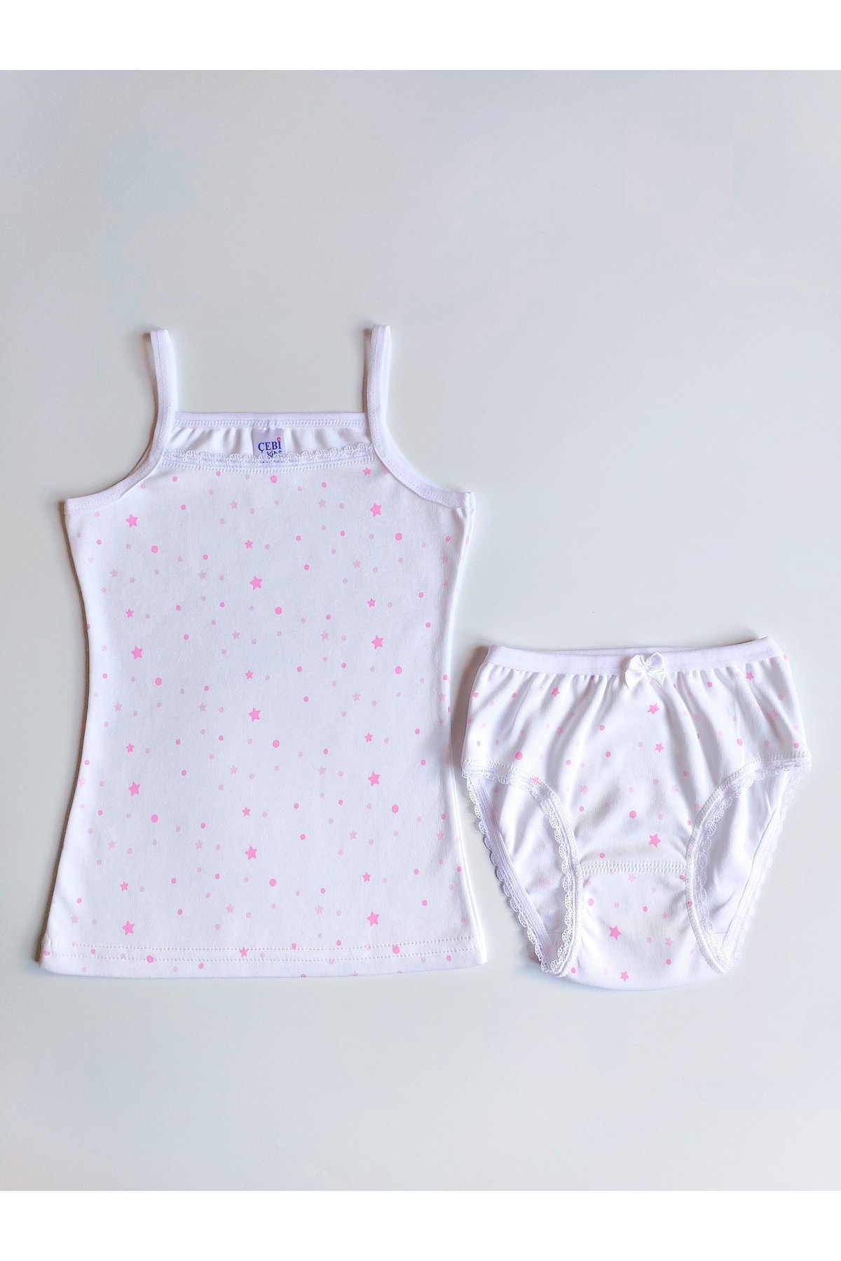 ÇebiKids Kız Çocuk Pamuklu İp Askılı Atlet-Slip Külot Takım fotoğrafı 3 (önizleme)