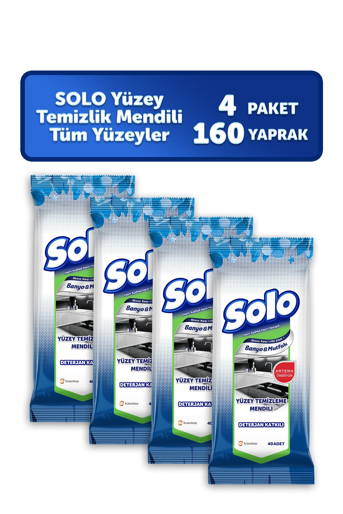 Solo Yüzey Temizleme Islak Mendili 4'lü Mutfak-banyo 160 Yaprak