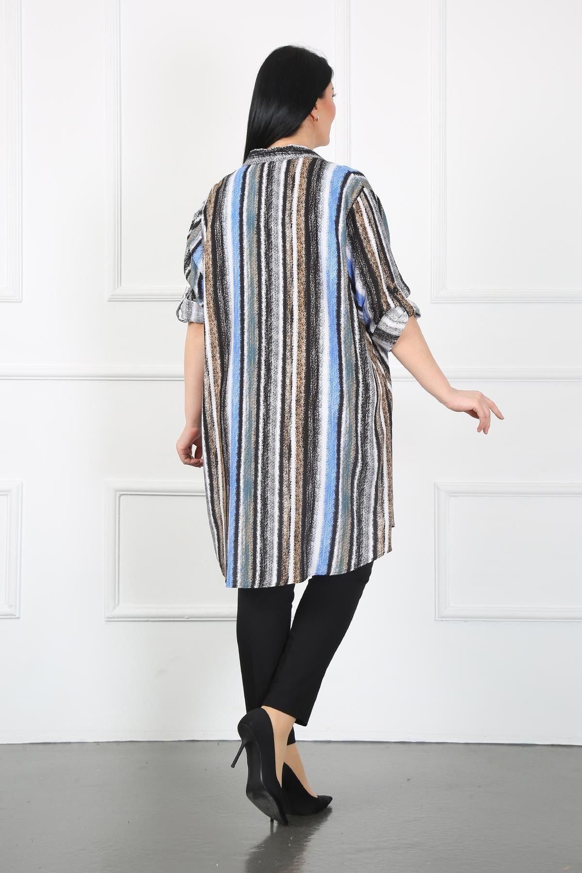 By Alba Collection-Tunică de damă multicoloră din bumbac viscoză marime mare gri 3