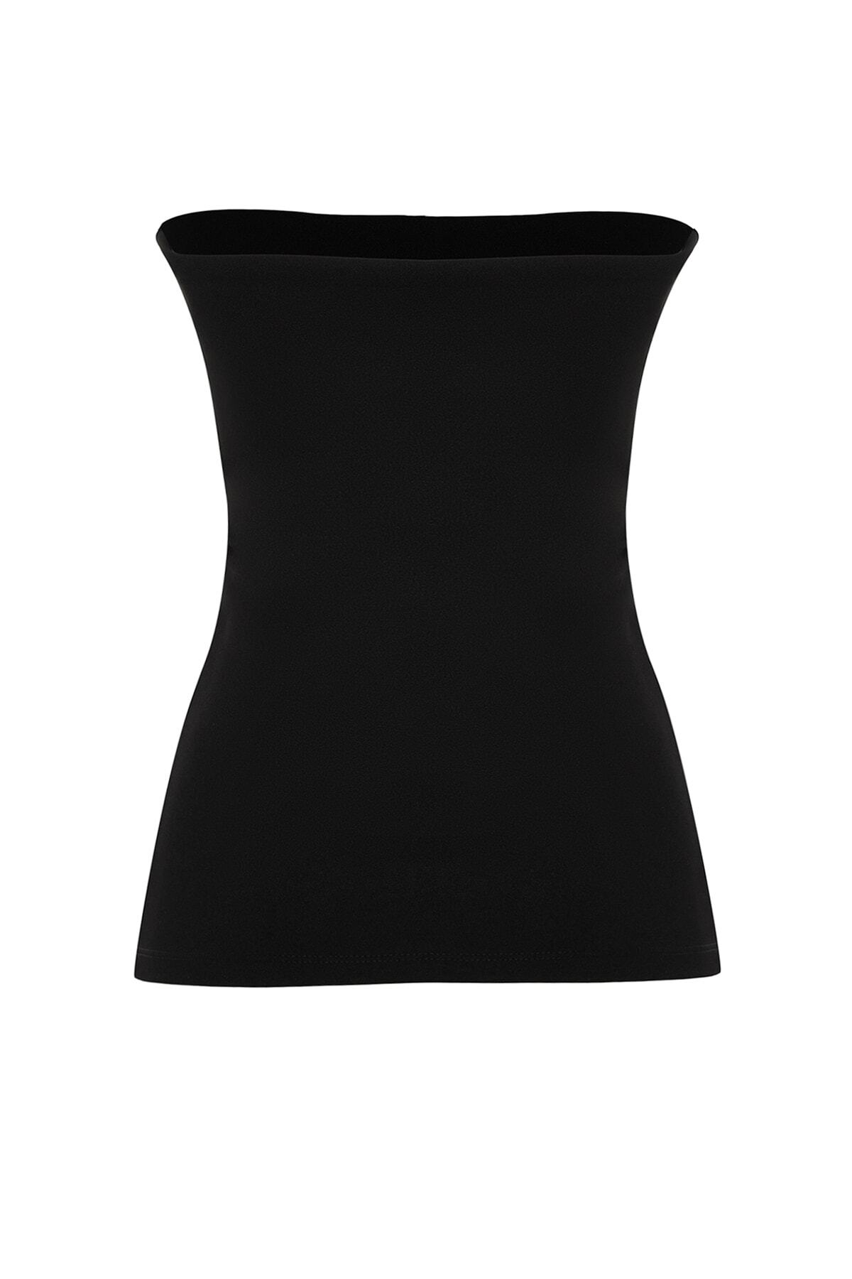 Trendyol Collection-Bluză neagră tricotată crepon cu fermoar lateral, guler fără bretele TWOSS23BZ00928 8