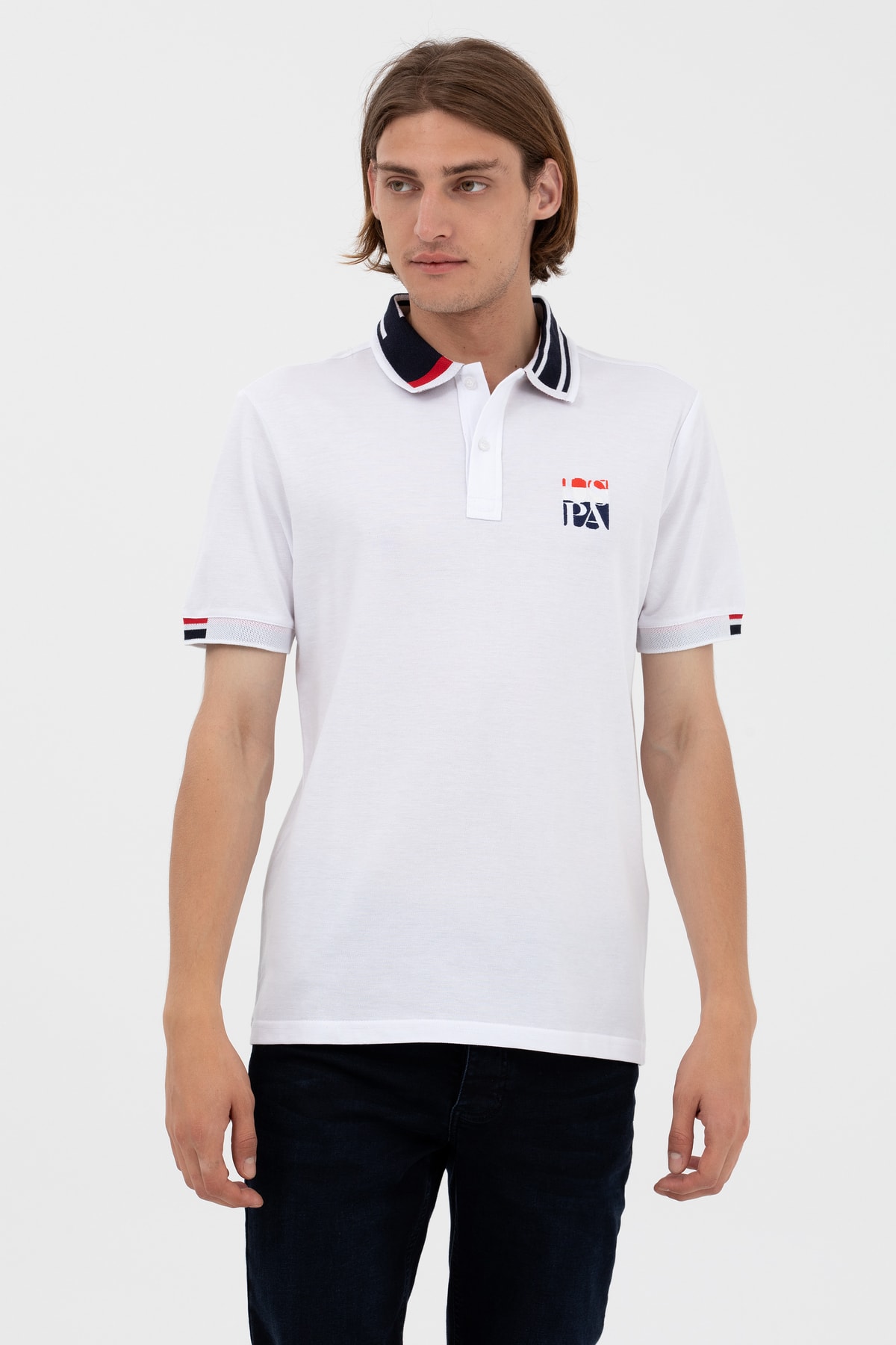 U.S. Polo Assn. پایه. تی شرت اسلیمفیت یقه پولو مردانه 1573609 Komun 013 سفید