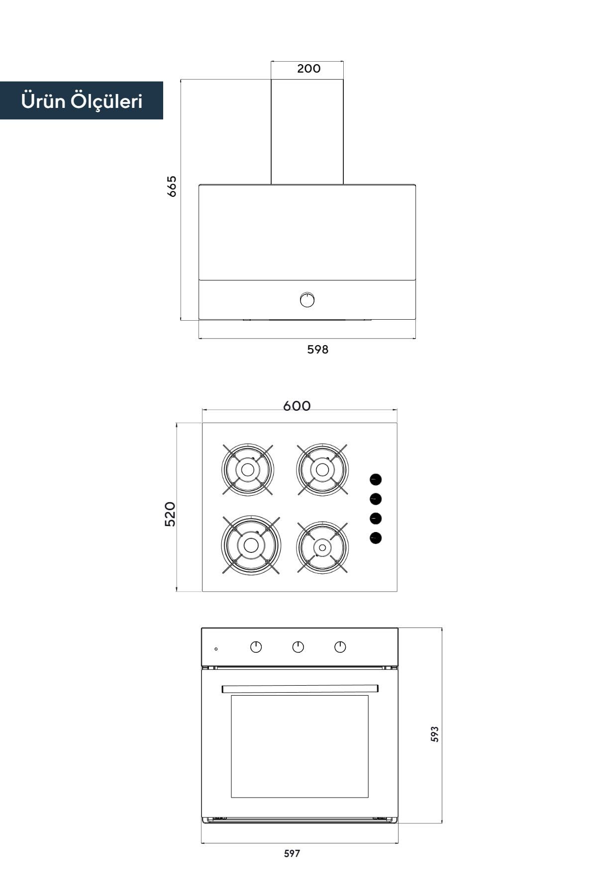Dizayn Antrasit (Gri) Cam Ankastre Set