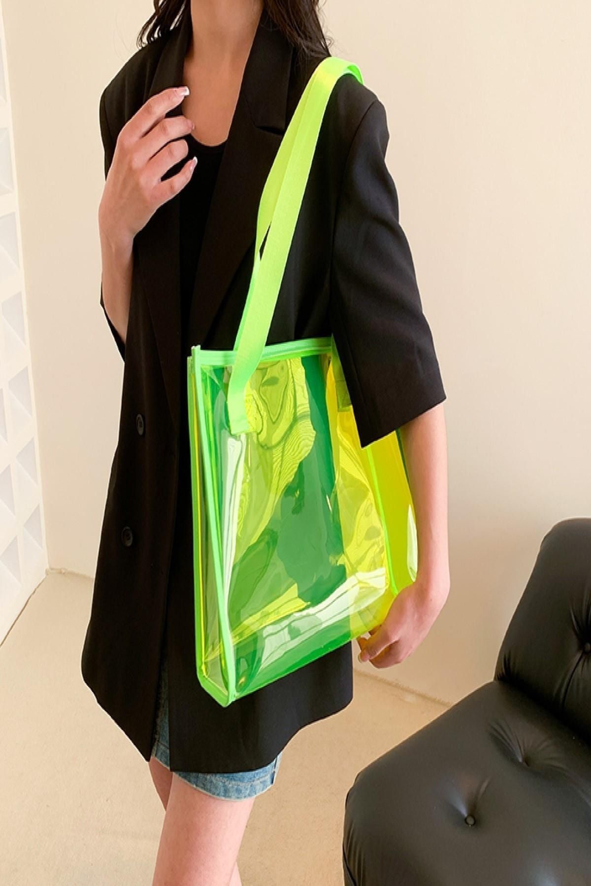 Neon green transparent bag sales