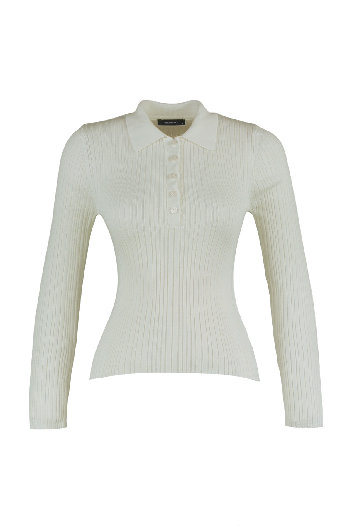 Trendyolmilla  Ekru Merserize Görünümlü Polo Yaka Fitilli Triko Kazak TWOAW21KZ0773 - Görsel 6