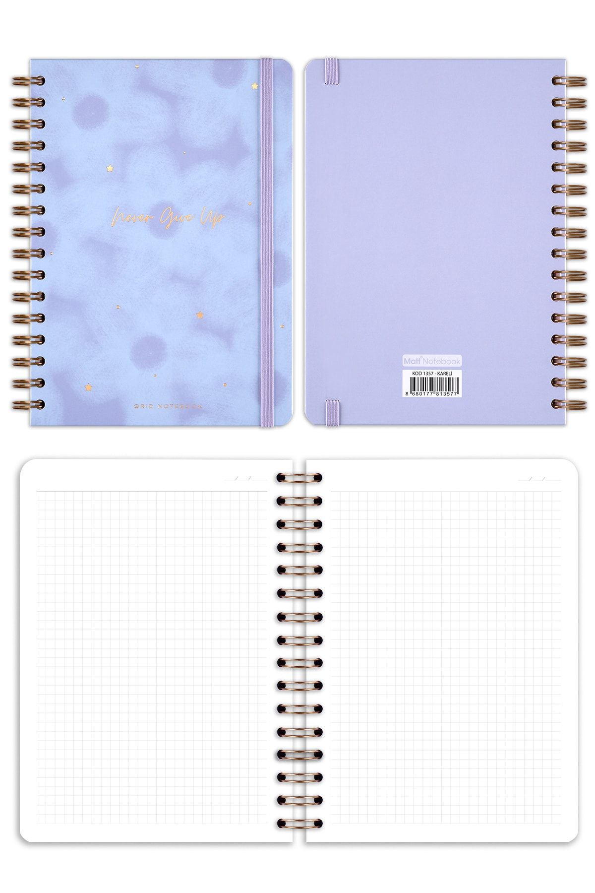 Matt Notebook-A5 15x21 Cm Spiral Elasticated 2-Piece Undated Notebook Set 1 Squared 1 Lined 7