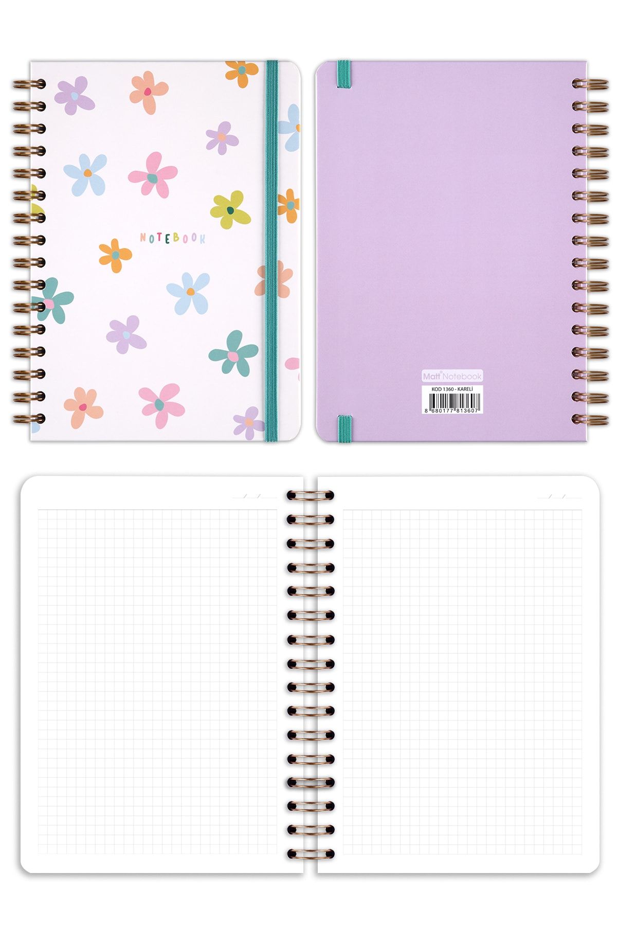 Matt Notebook-A5 15x21 Cm Spiral Elasticated 2-Piece Undated Notebook Set 1 Squared 1 Lined 7