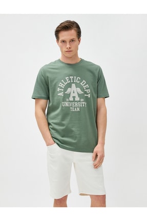 Koton Kolej Baskılı Tiş&ouml;rt Bisiklet Yaka Kısa Kollu Pamuklu