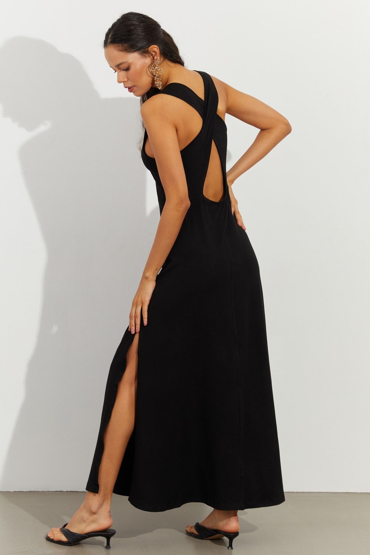 Black cross strap detail maxi dress discount