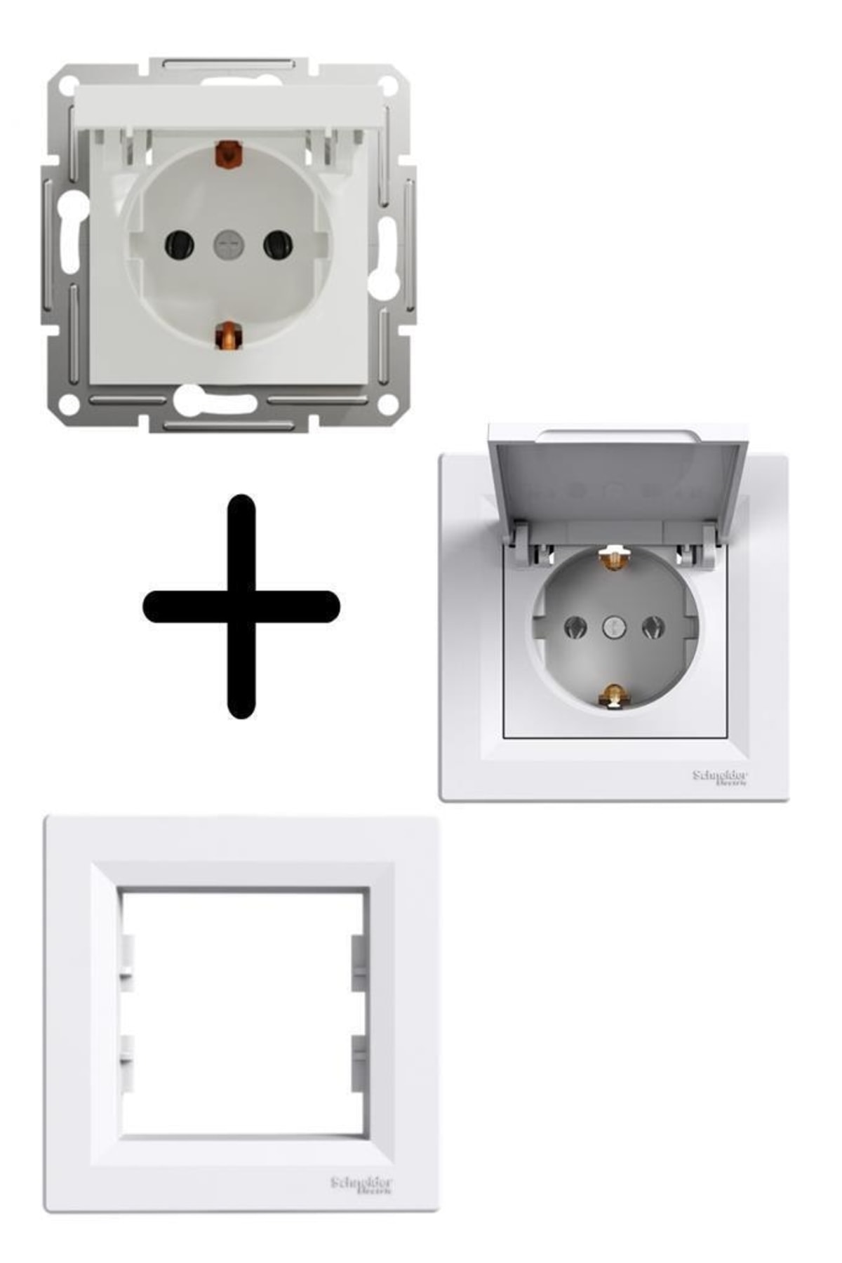 SCHNEIDER Asfora Beyaz Kapaklı Topraklı Priz - Çerçeveli