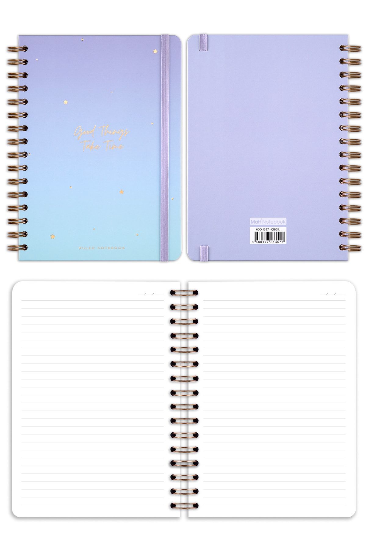 Matt Notebook-A5 15x21 Cm Spiral Elasticated 2-Piece Undated Notebook Set 1 Squared 1 Lined 6