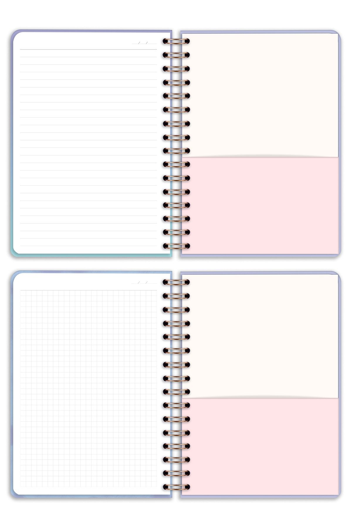 Matt Notebook-A5 15x21 Cm Spiral Elasticated 2-Piece Undated Notebook Set 1 Squared 1 Lined 8
