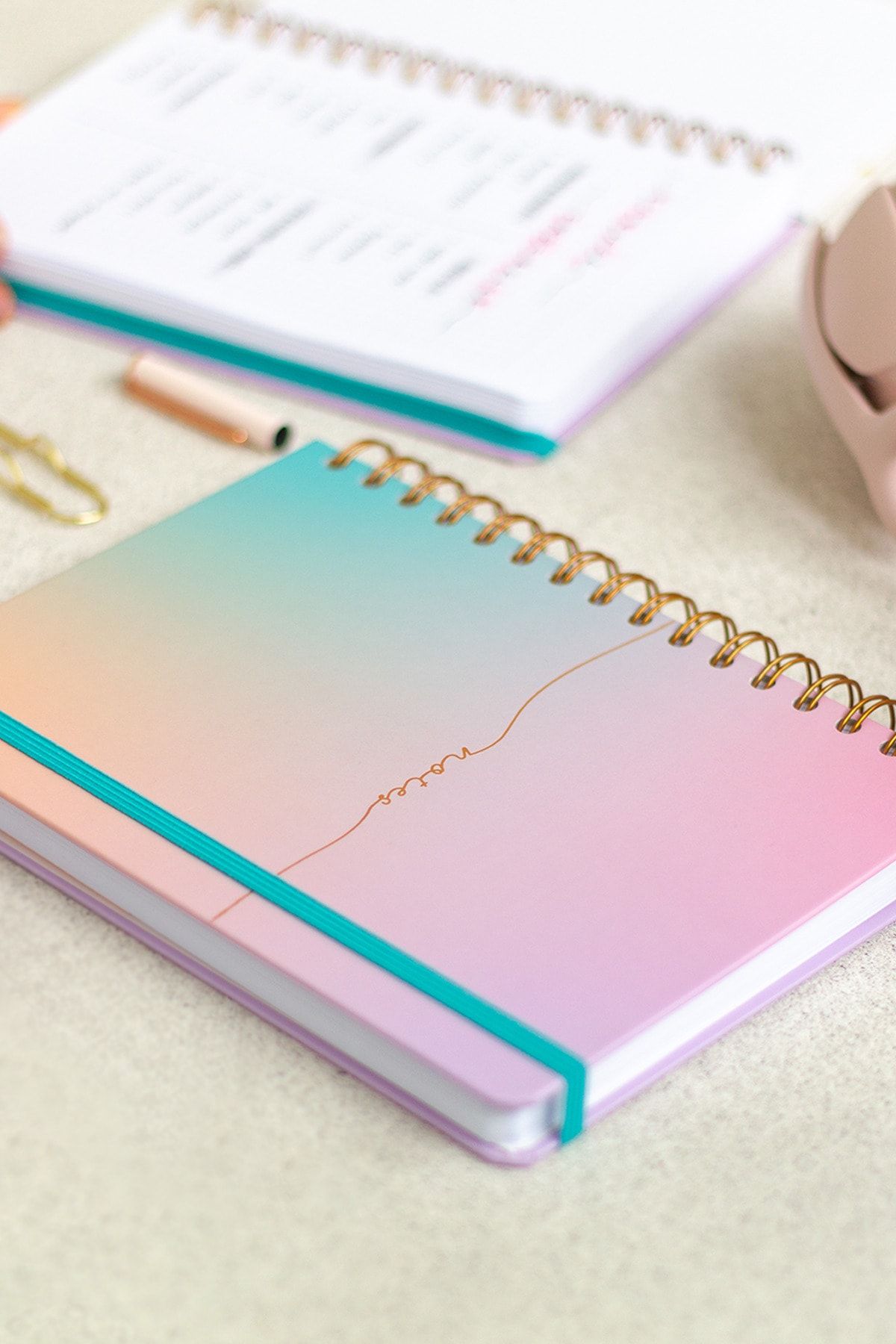 Matt Notebook-A5 15x21 Cm Spiral Elasticated 2-Piece Undated Notebook Set 1 Squared 1 Lined 3