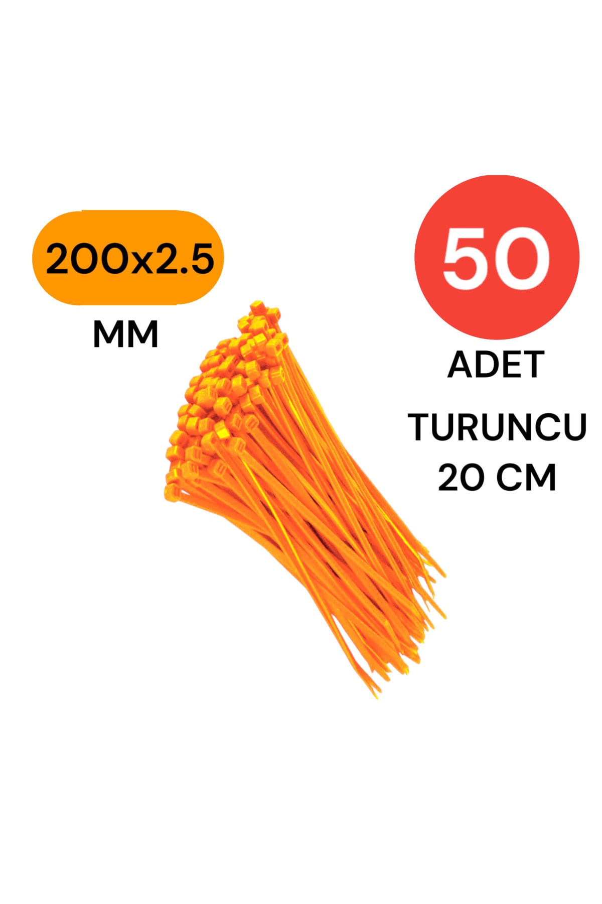 Tek-İş Plastik Kablo Bağı Klipsi Cırt Kelepçe 200 Mm X 2.5 Mm Turuncu 50 Adet