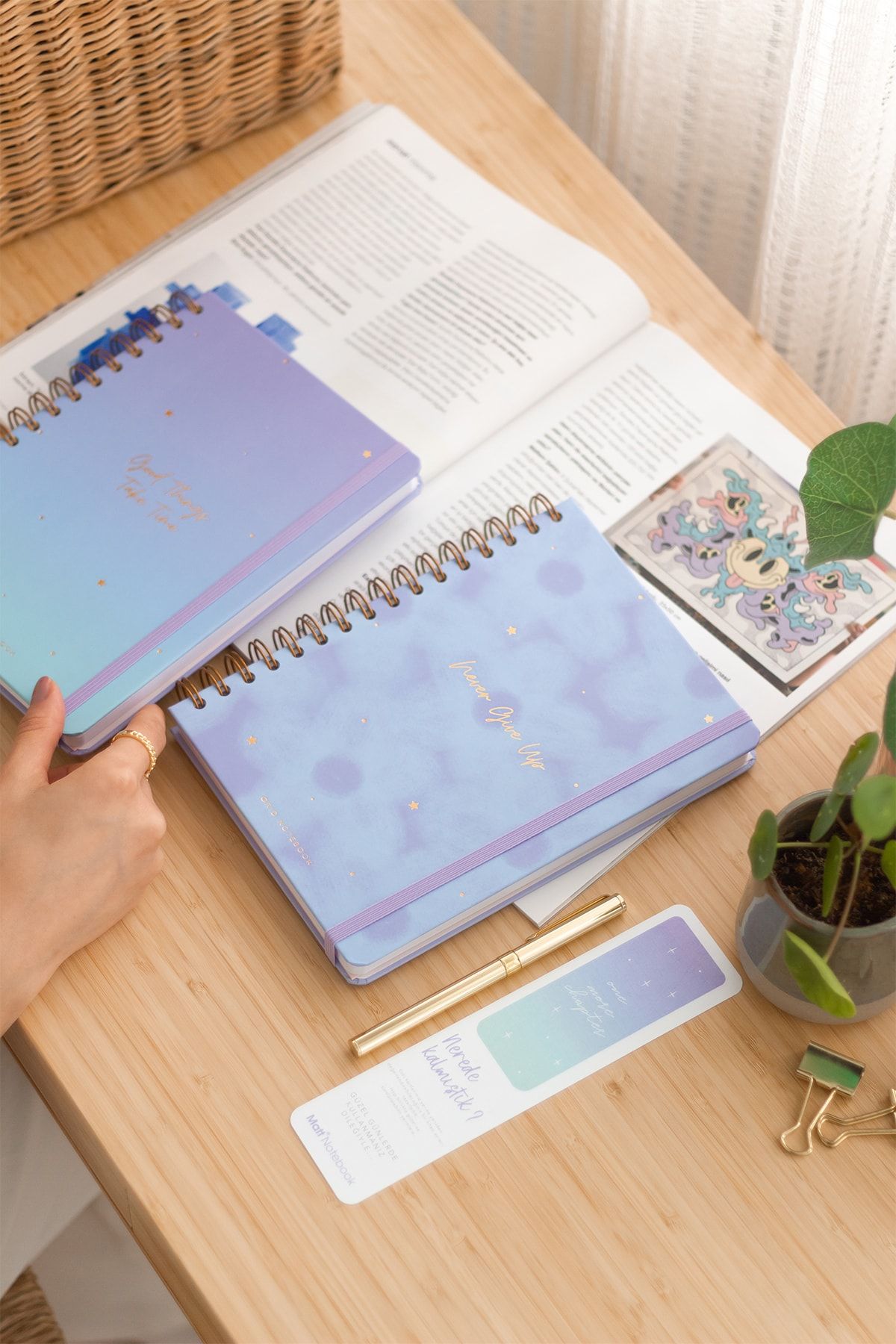 Matt Notebook-A5 15x21 Cm Spiral Elasticated 2-Piece Undated Notebook Set 1 Squared 1 Lined 2