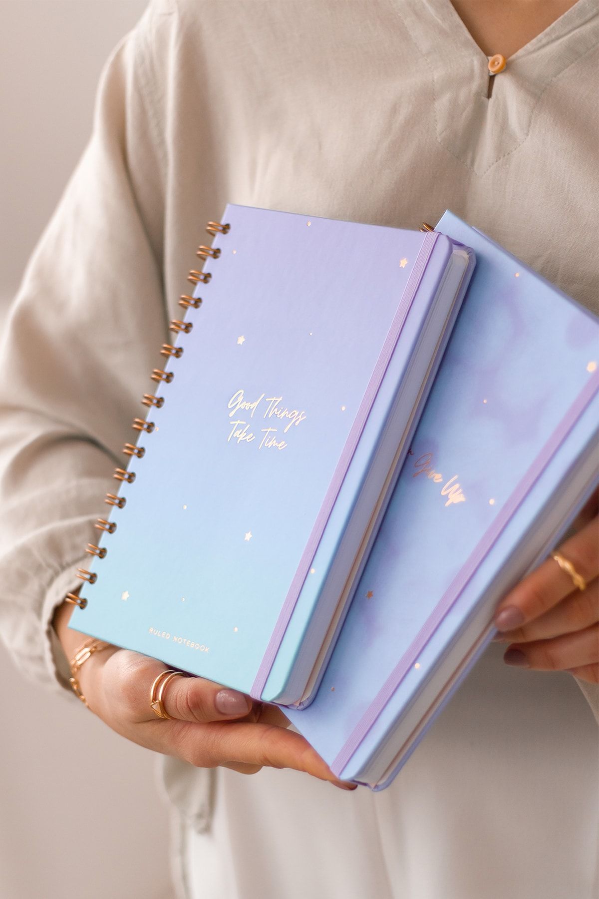 Matt Notebook-A5 15x21 Cm Spiral Elasticated 2-Piece Undated Notebook Set 1 Squared 1 Lined 3