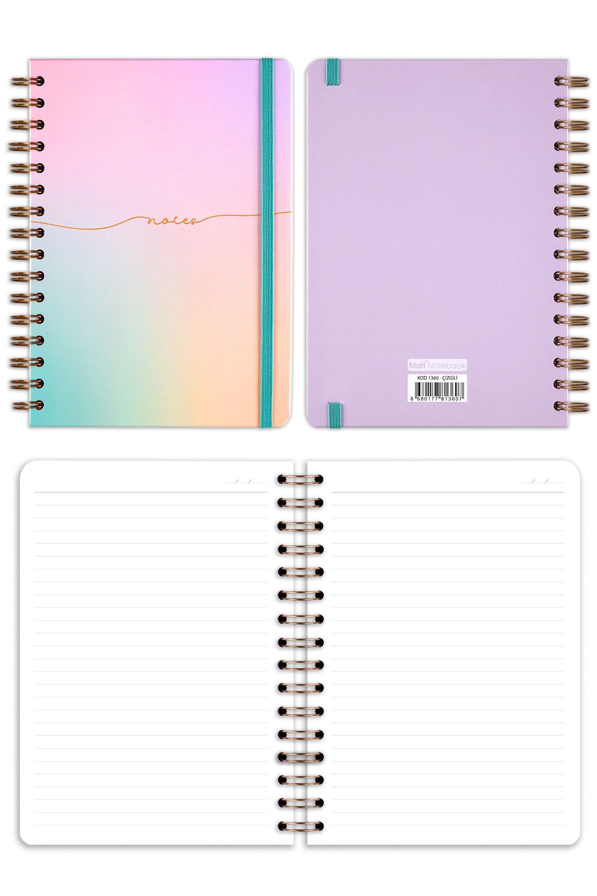 Matt Notebook-A5 15x21 Cm Spiral Elasticated 2-Piece Undated Notebook Set 1 Squared 1 Lined 6