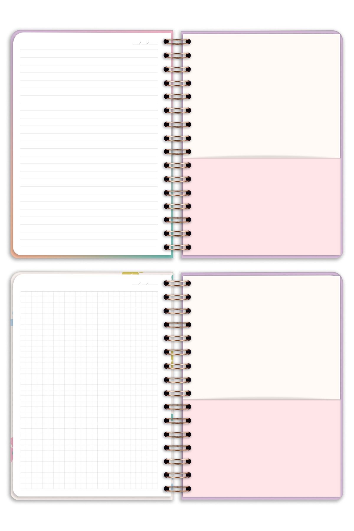 Matt Notebook-A5 15x21 Cm Spiral Elasticated 2-Piece Undated Notebook Set 1 Squared 1 Lined 8