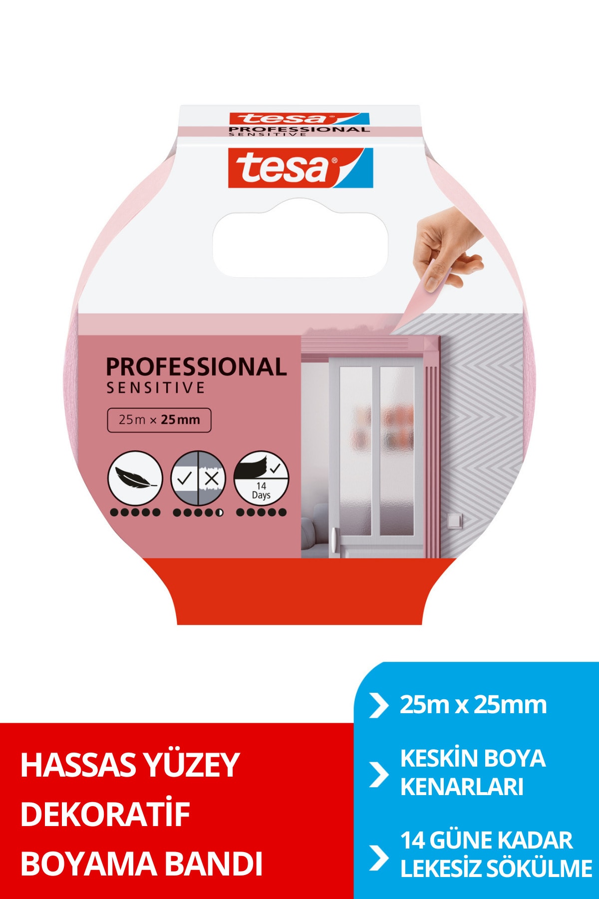 Professional Masking Tape, For Sensitive Surfaces, Sharp Edge Paint Tape, 25mx25mm