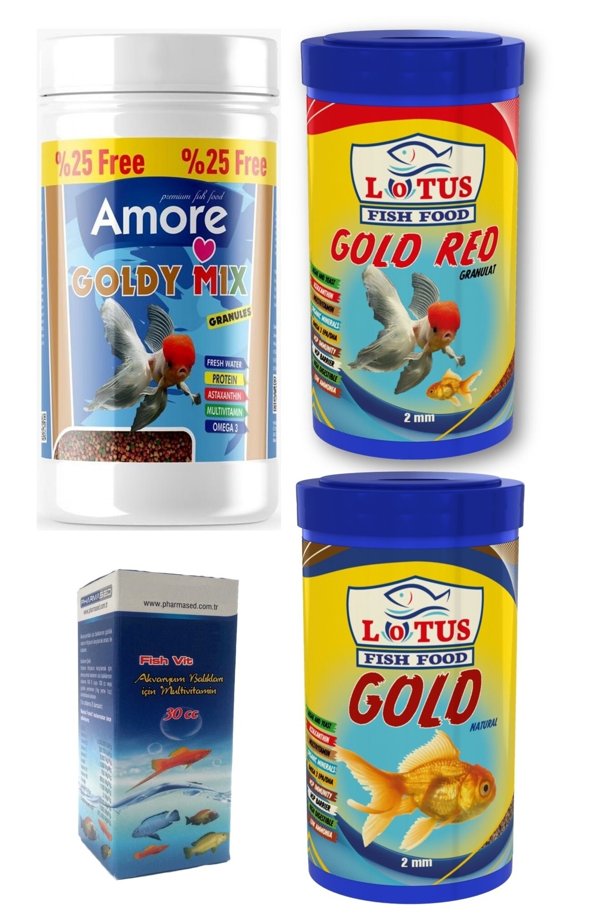 Lotus Goldy Mix Granules Ve Gold Red Ve Natural Japon Balık Yemi ve Vitamini
