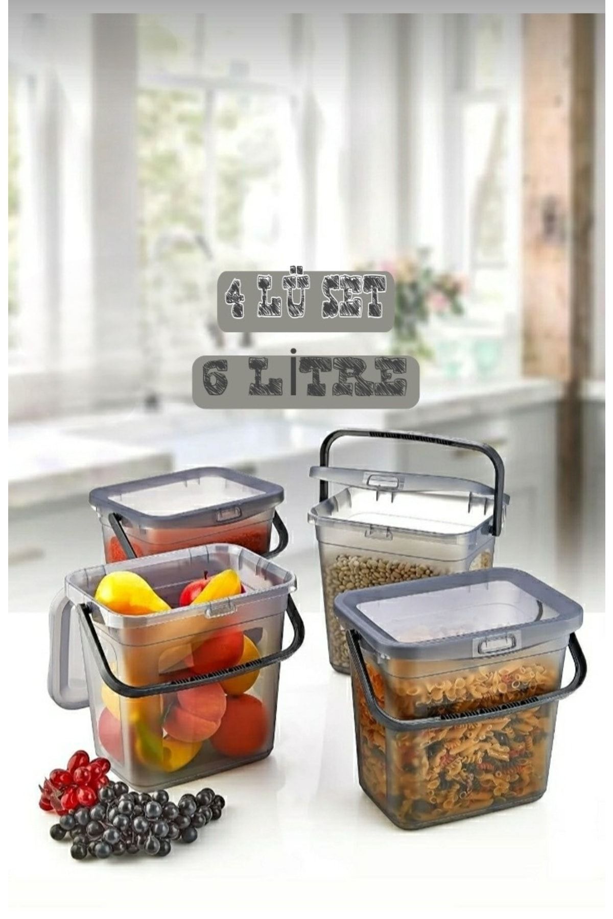 AHİR TİCARET-Mega Size 4-Piece Square Flour Pulses Container 6 Liters - 4 Pieces Flour Storage Container 2