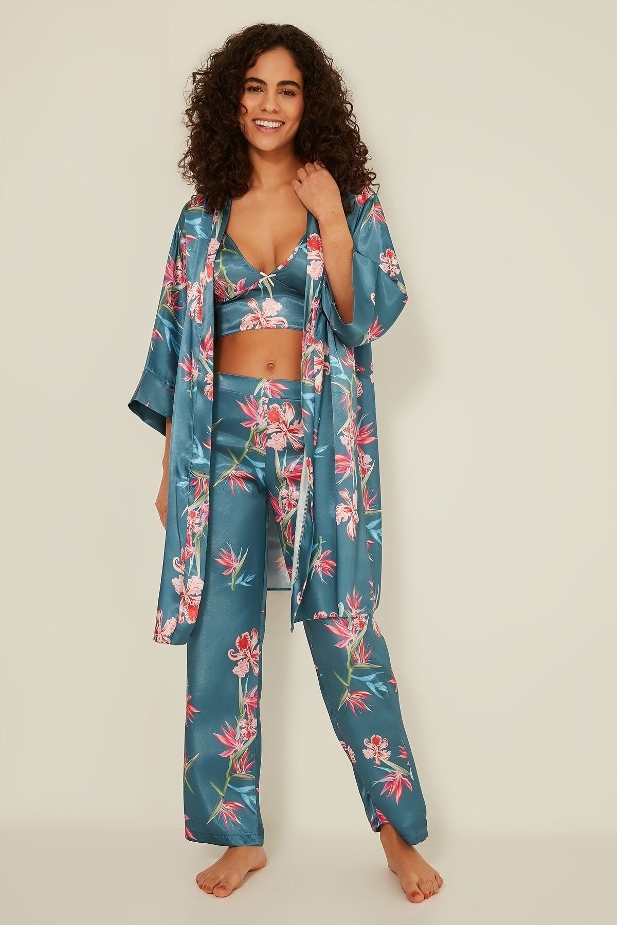 C&City Pyjama Türkis Geblümt