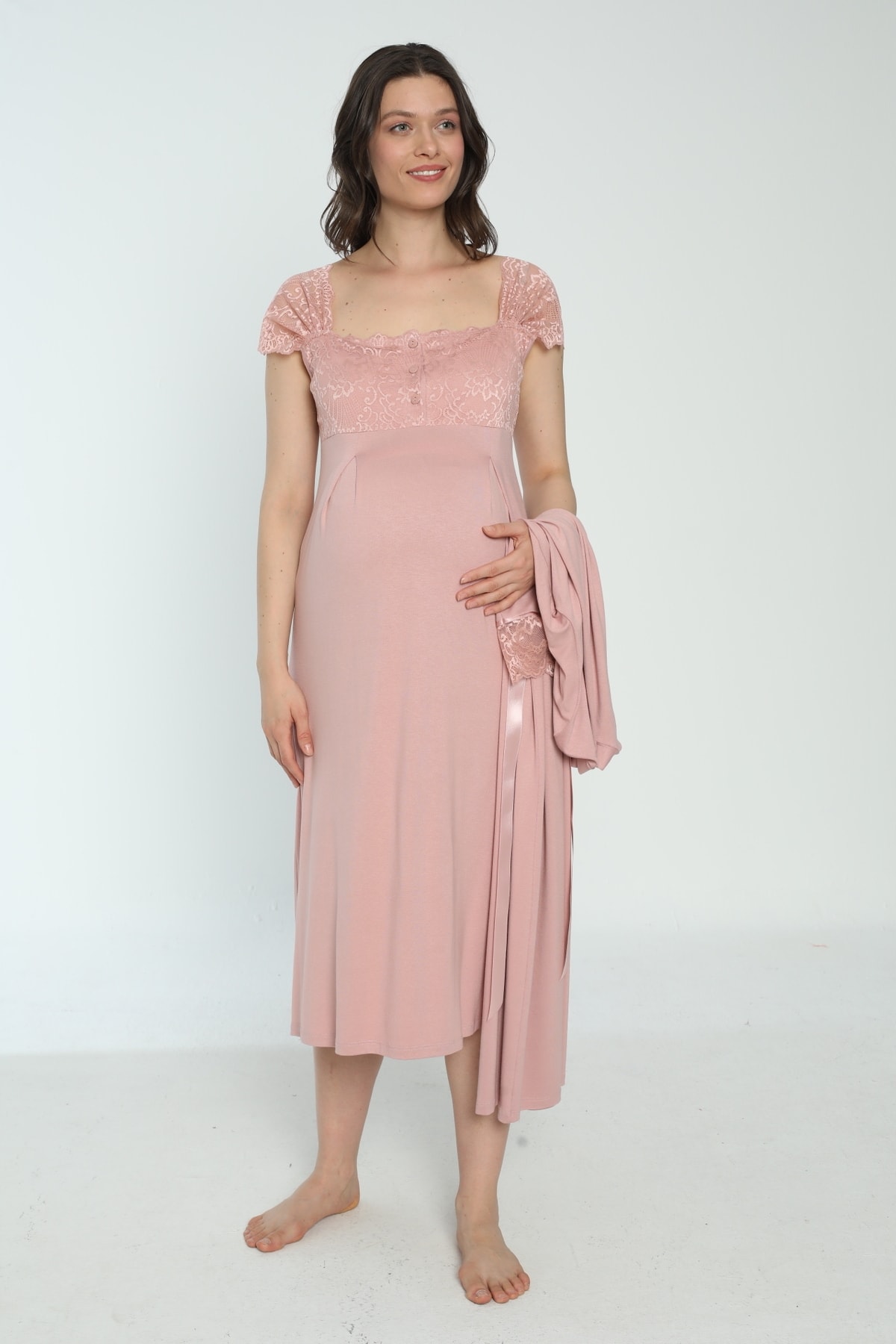 Miss Dünya Lissa Pudra Hamile Ve Lohusa Sabahlık Gecelik Takımı fotoğrafı 3 (önizleme)